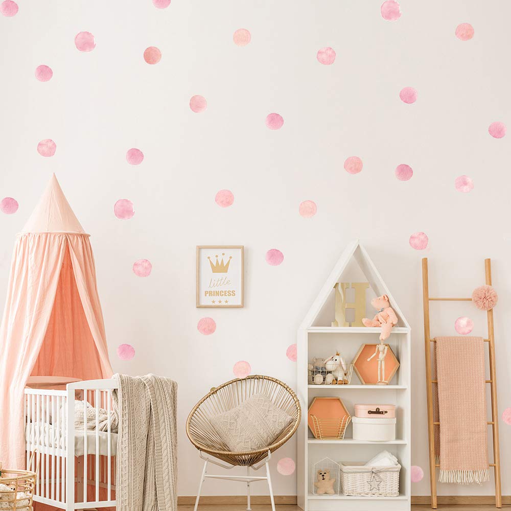 Spilay Pink Dot Wall Decals - Peel and Stick Removable Wall Stickers for Nursery, Kids Room, Bedroom & Living Room Decor - Easy DIY Home Decoration for Girls & Boys