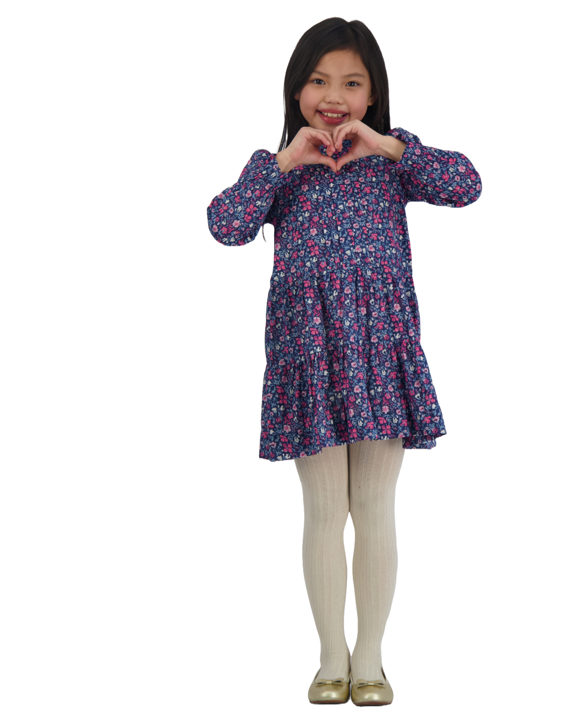 Poppy Girls Drop Waist Dress - Ditsy Pink Navy Floral Print Summer Dress for Women | Perfect for Weddings, Parties & Casual Outings