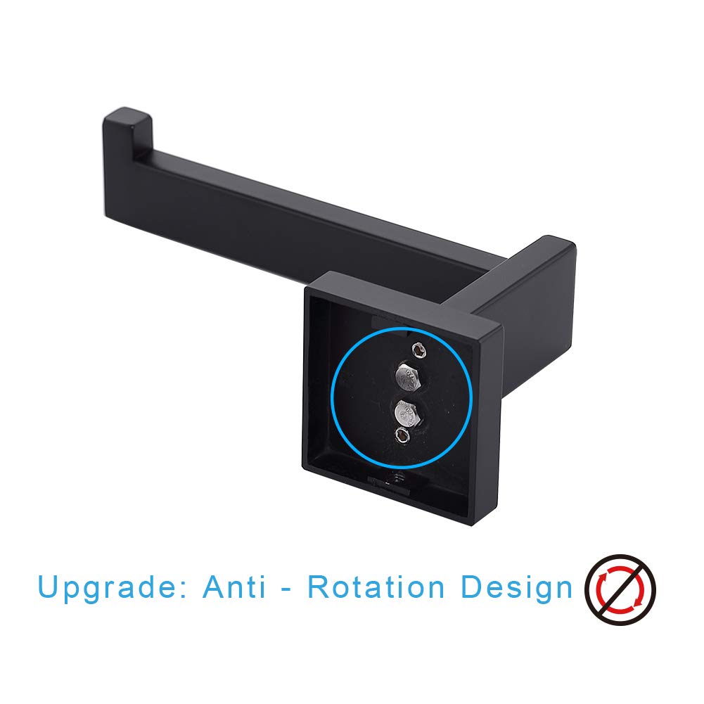 TASTOS Matte Black Toilet Paper Holder - Stainless Steel Wall Mounted Tissue Roll Dispenser & Hanger for Bathroom & Kitchen - Modern Square Design - Perfect for Small Spaces & Contemporary Home Decor