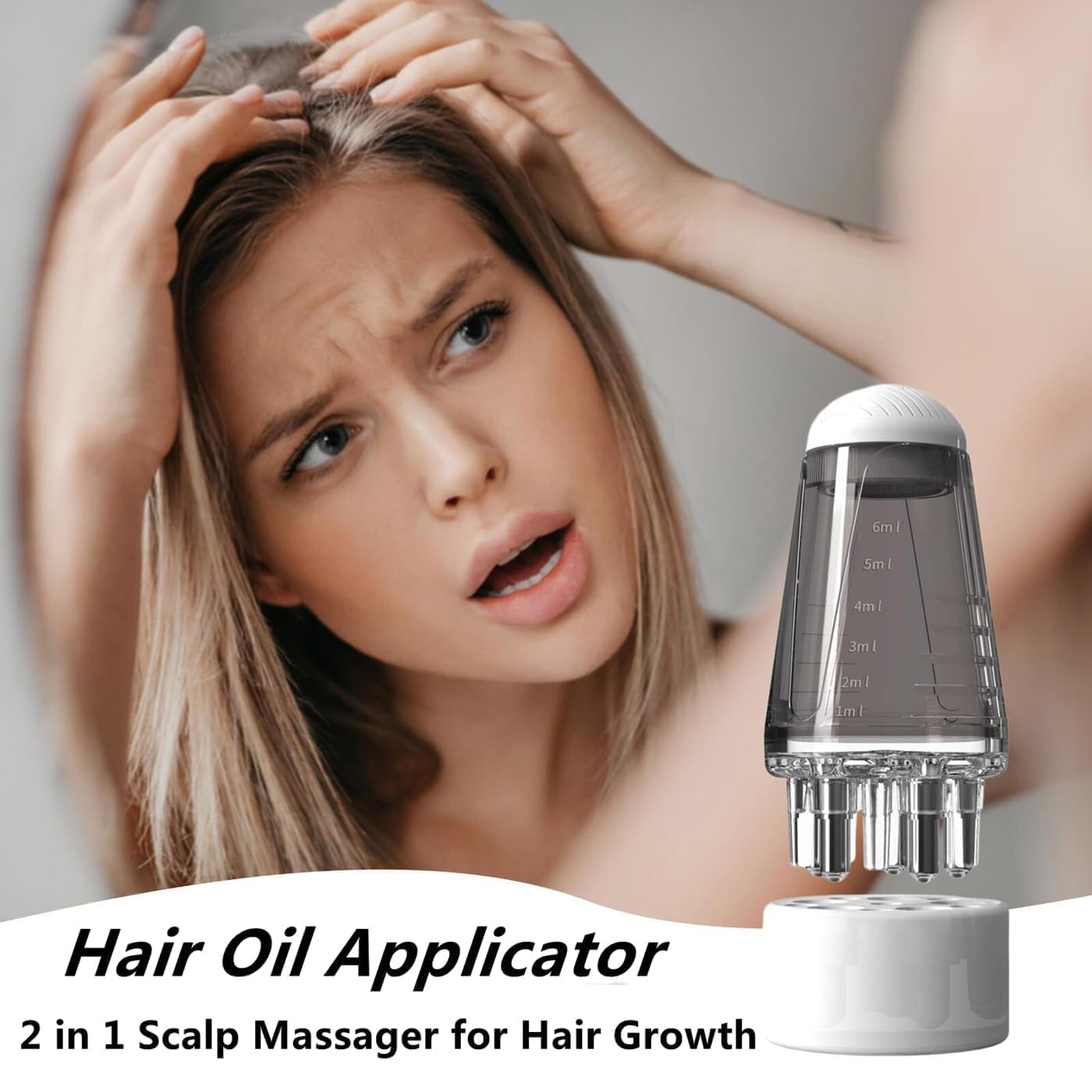 BHAGVAT Hair Oil Applicator Bottle with Roller Ball - 6ml Mini Portable Scalp Massage Comb for Hair Growth & Treatment | Perfect for Argan, Coconut, Castor Oils | At-Home Hair Care & Salon Use
