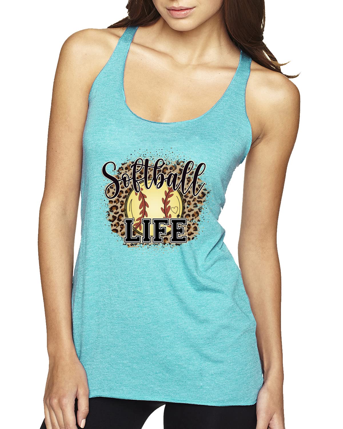 Softball Life Animal Print Girls Sports Tri-Blend Racerback Tank Top - Breathable & Comfortable Athletic Shirt for Softball Practice, Gym Workouts & Casual Wear
