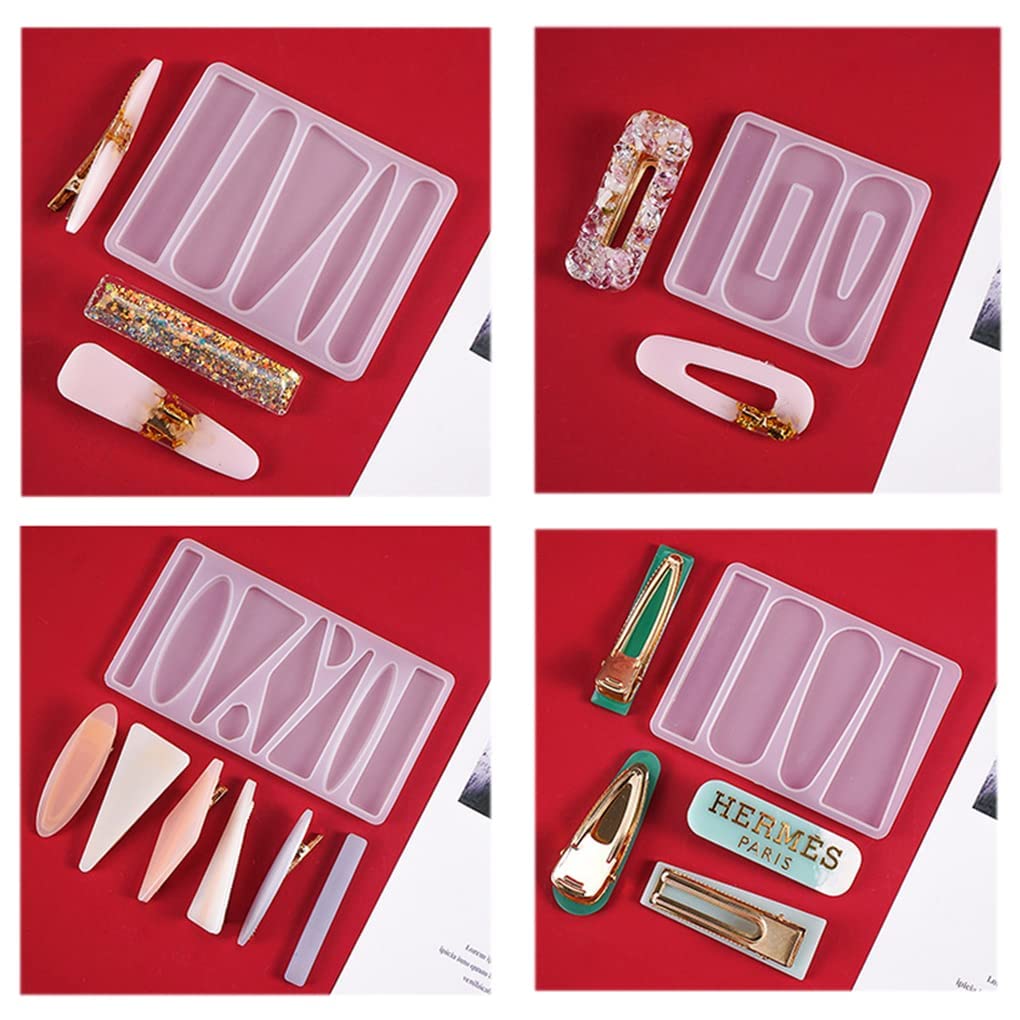 FineInno 10Pcs Resin Barrette Molds - DIY Hair Clip Casting Silicone Molds for Epoxy Resin Jewelry Making, Hair Pins, Bookmarks & Pendants - Perfect for Crafting, DIY Gifts & Handmade Accessories