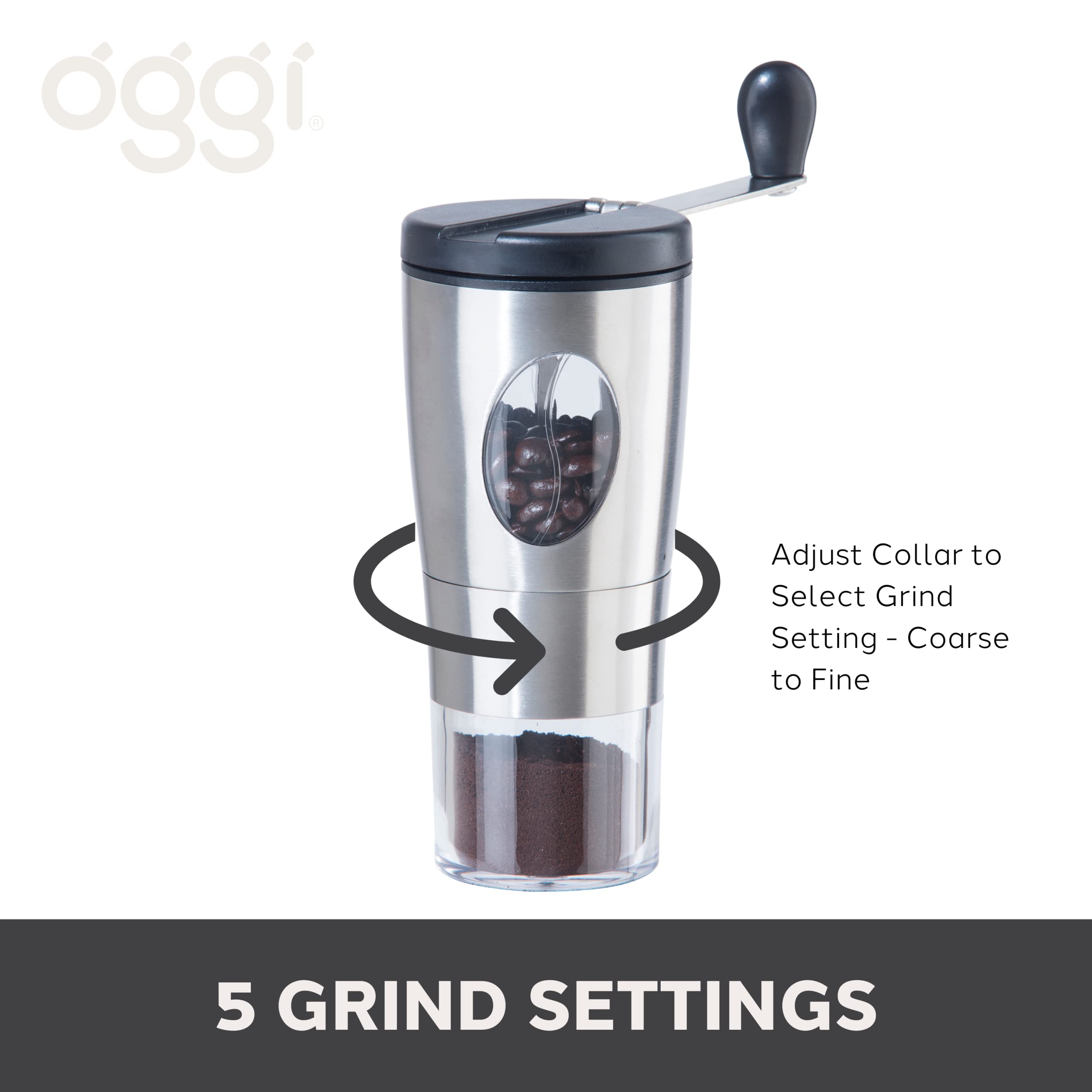Premium Oggi Manual Coffee Grinder - Stainless Steel Burr Mill with Flip-Over Handle for Compact Storage - Perfect for Home, Office & Travel Coffee Brewing