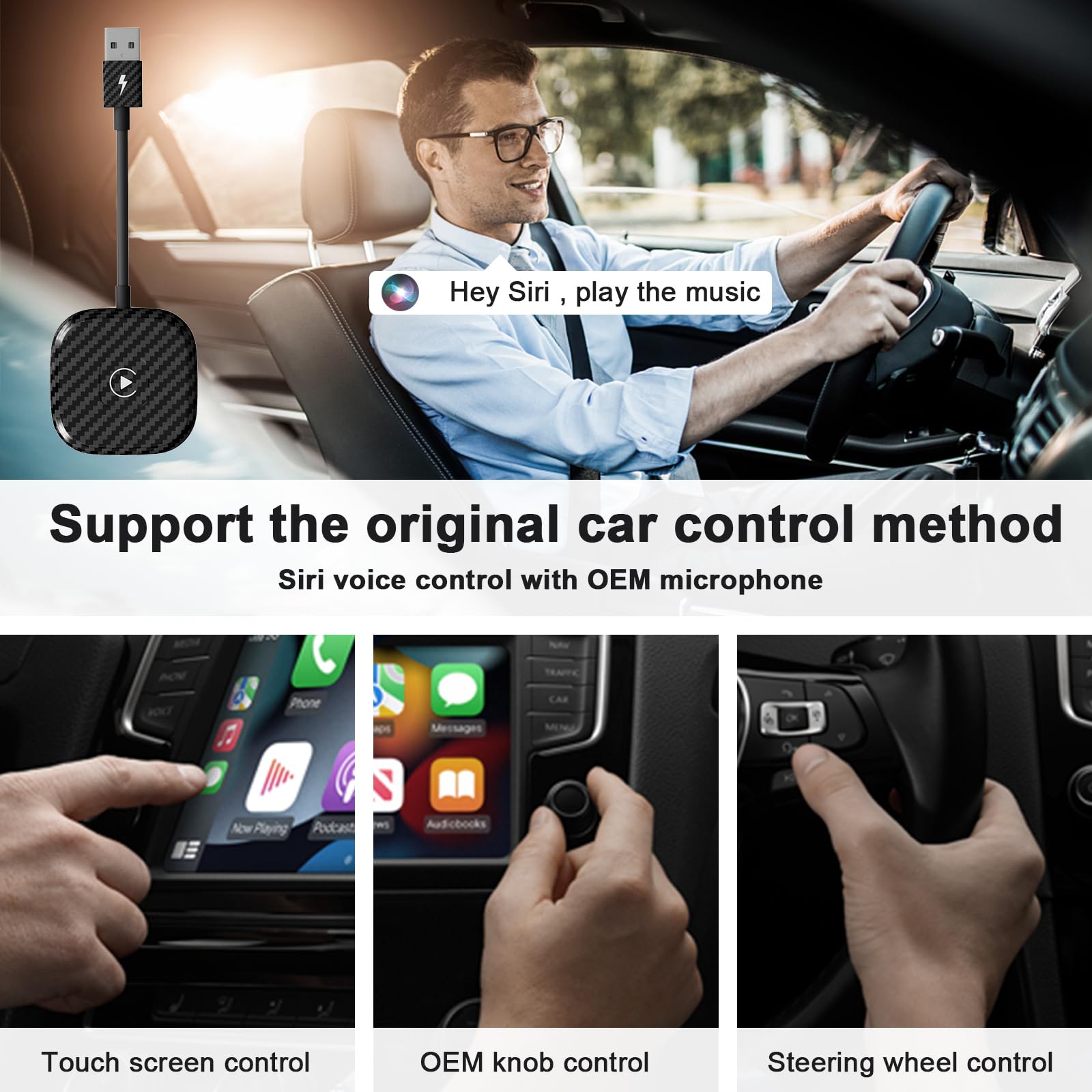 Wireless CarPlay Adapter for iPhone - Plug & Play for Cars with Wired CarPlay (Carbon) - Upgrade Your Drive