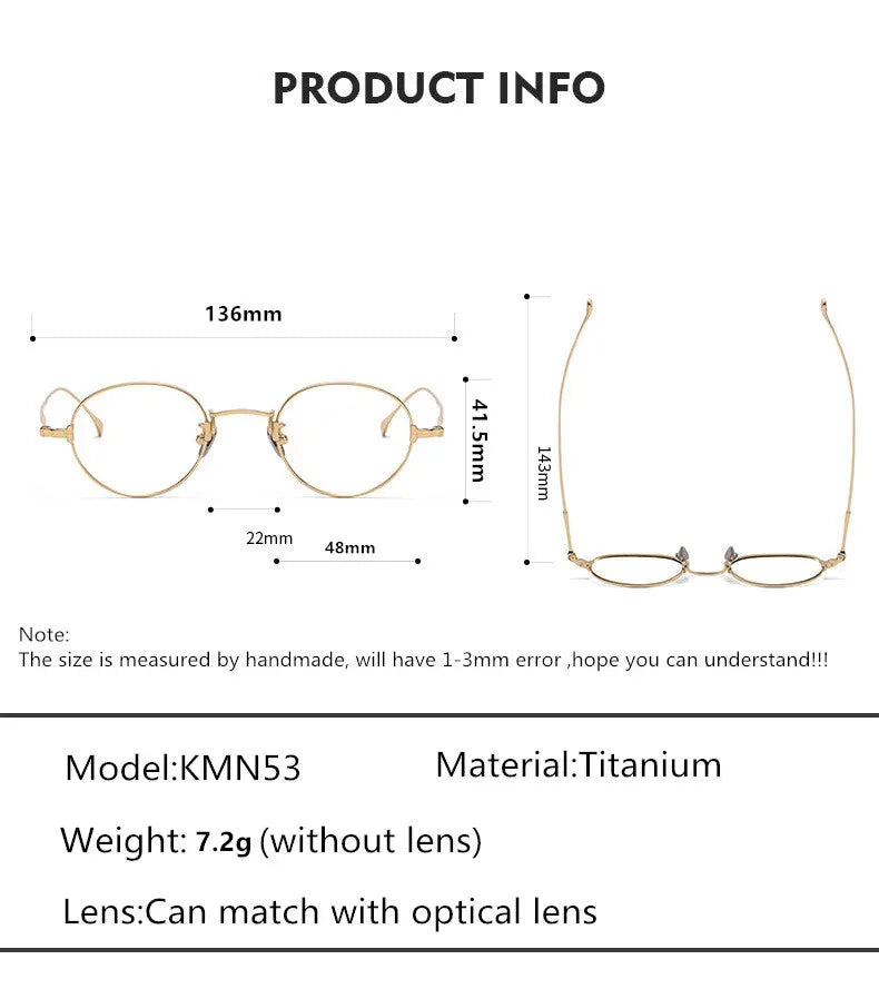 Aimee Unisex Full Rim Round Oval Titanium Eyeglasses 111053 - Lightweight & Durable Titanium Frame for Men & Women - Perfect for Reading, Work & Everyday Use