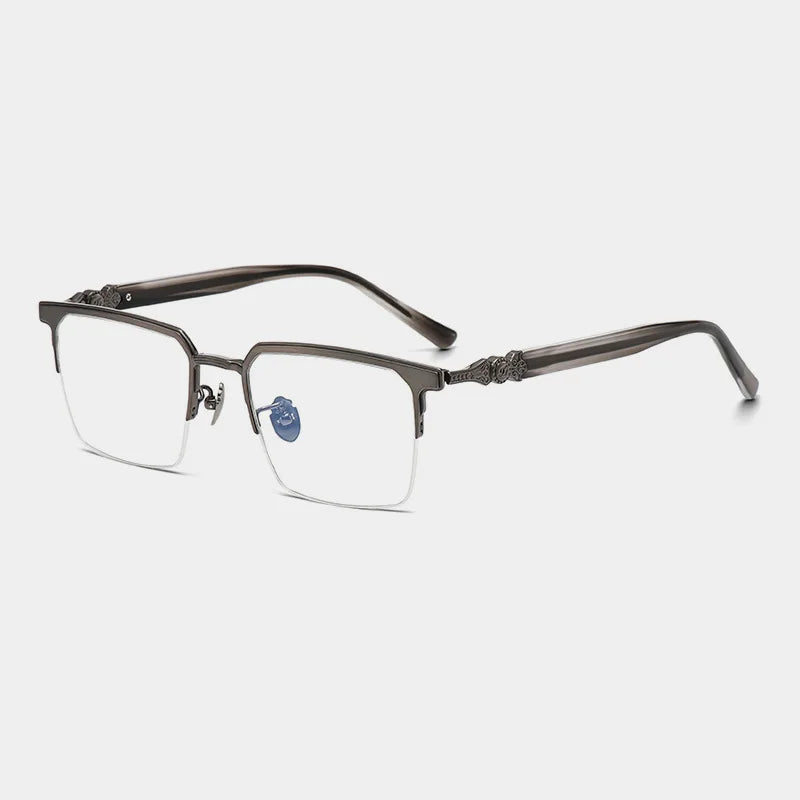 Unisex Black Semi-Rim Square Titanium Eyeglasses Frame 46860 - Lightweight & Durable for Work, Reading & Fashion