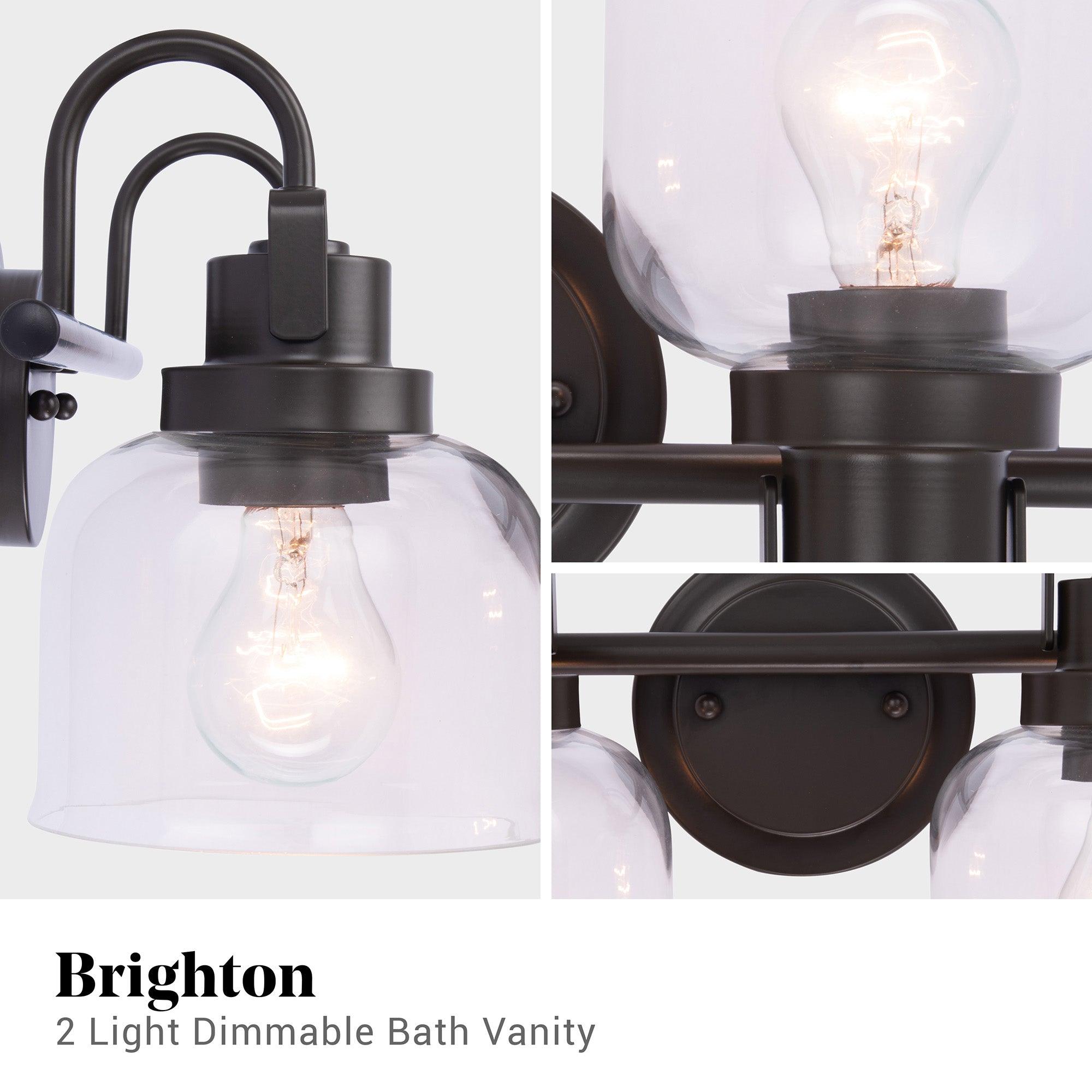Brighton 2-Light Dark Bronze Dimmable Bathroom Vanity Light Fixture - Perfect for Modern Bathroom Makeovers & Spa-Like Ambience