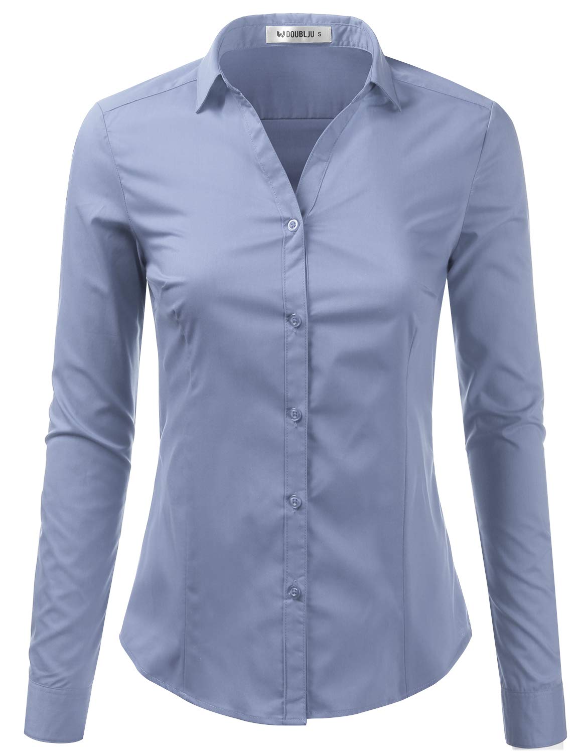 DOUBLJU Women's Slim Fit Long Sleeve Button Down Shirt - Classic Collared Office Blouse in Plus Sizes & Regular - Perfect for Business Casual, Workwear & Professional Outfits