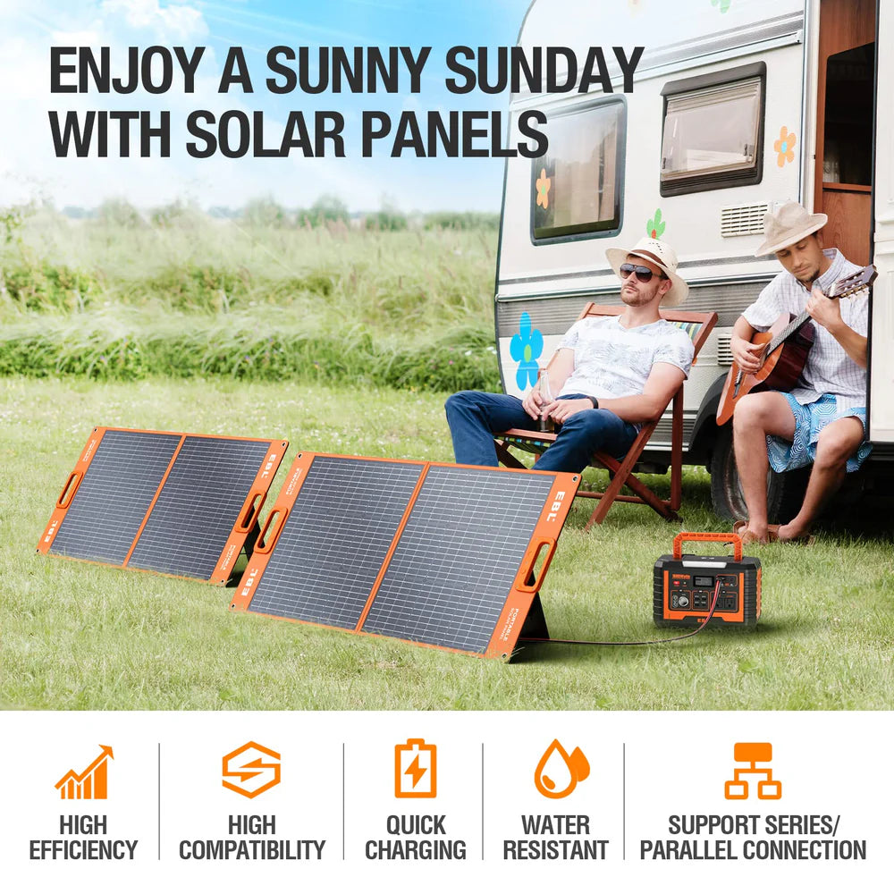 EBL Solar Apollo 100W Portable Solar Panel - Foldable & Waterproof for Camping, RV, Hiking, Emergency Power - High Efficiency Solar Charger for Phones, Laptops, Power Stations