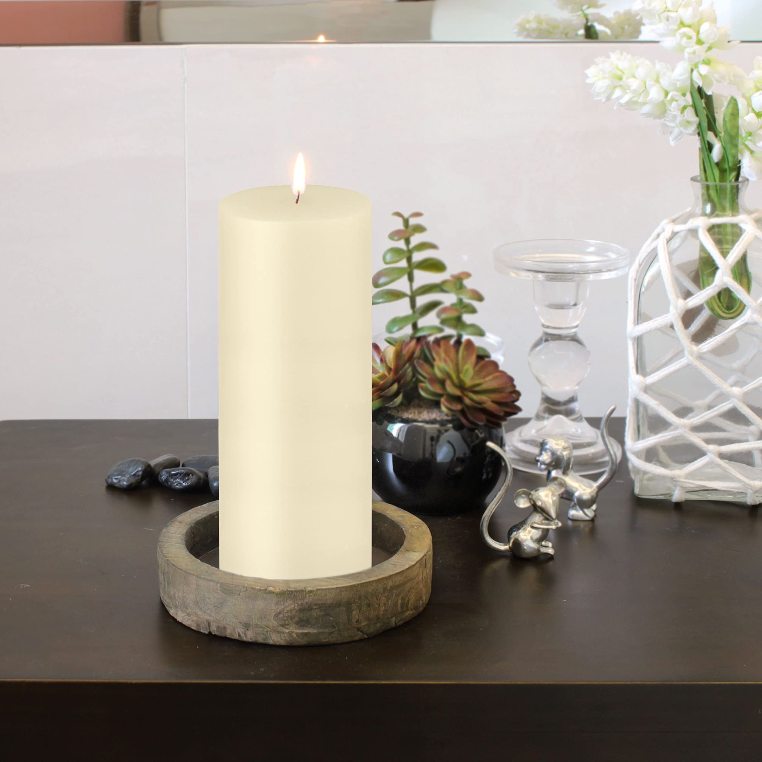 Stonebriar 6-Pack Ivory Unscented Pillar Candles - 3x8 Inches, 110-Hour Burn Time - Perfect for Weddings, Home Decor & Romantic Dinners