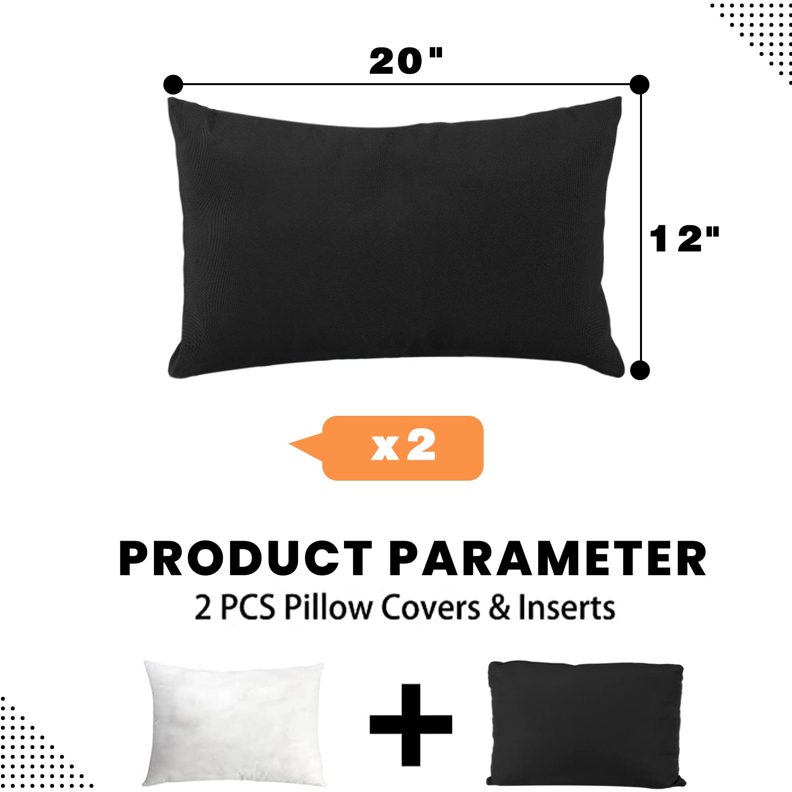 Waterproof Outdoor Lumbar Pillows Set of 2 (12x20 Inch) with Inserts - Durable Patio Cushions for Garden, Poolside & Deck Furniture - Perfect for Back Support While Relaxing Outside