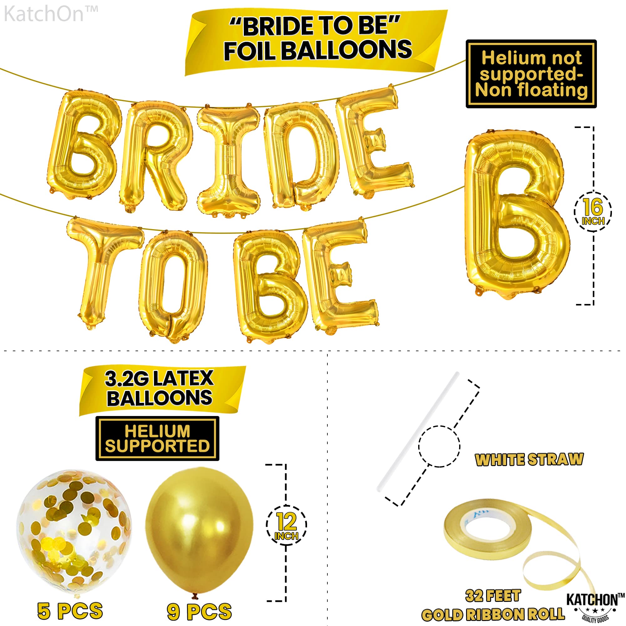 KatchOn 16 Inch Gold Bride To Be Balloons Set - Pack of 23 | Premium Latex Balloons for Bachelorette Party & Bridal Shower Decor | Wedding Decorations | Perfect for Wedding Showers, Bachelorette Parties & Bridal Celebrations