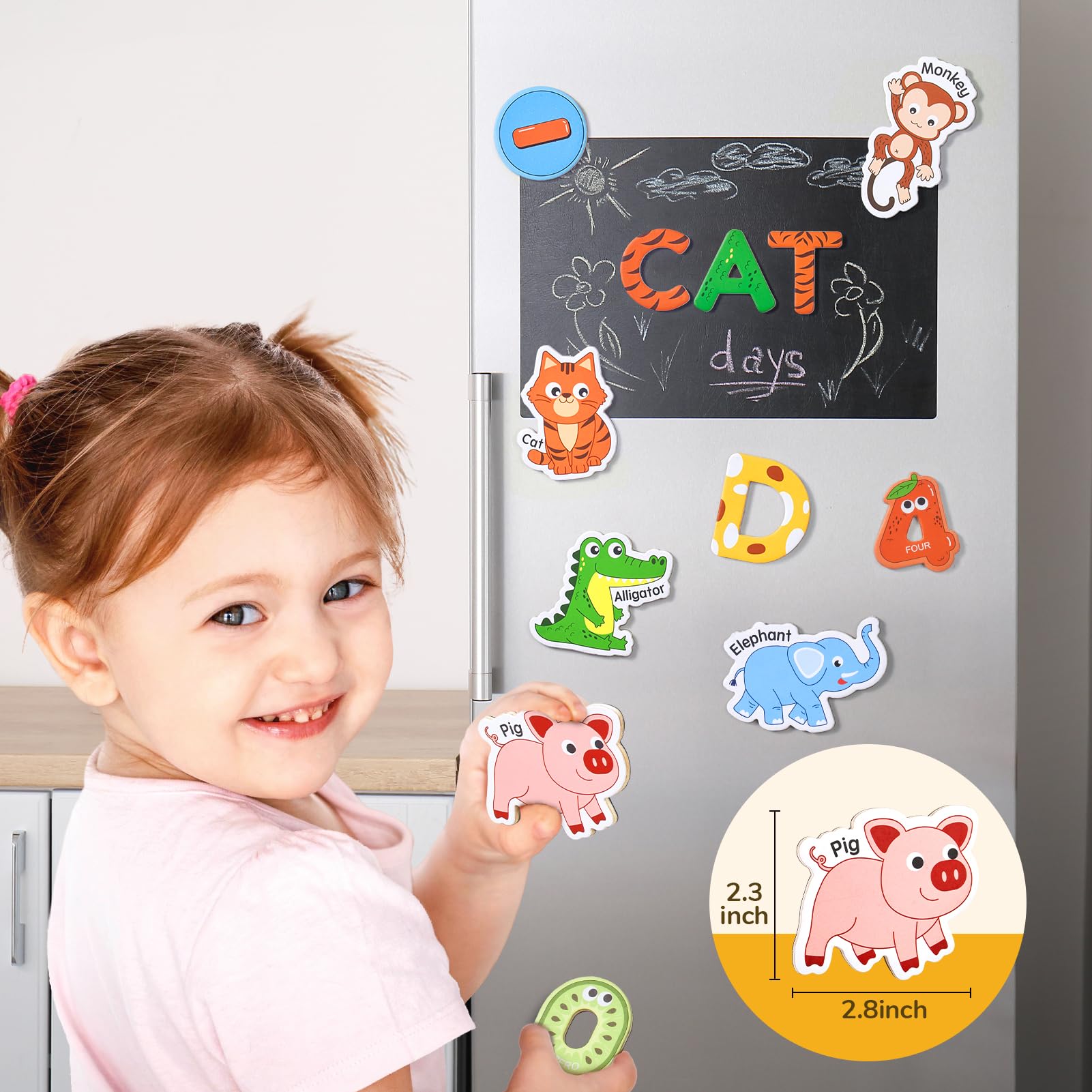 JoyCat Wooden Magnetic Letters and Numbers Set - 26 Animal Alphabet Magnets & 0-9 Numbers for Toddlers, Fun Educational Fridge Toys for Spelling Learning | Perfect Gift for Preschool Kids & Classroom Use