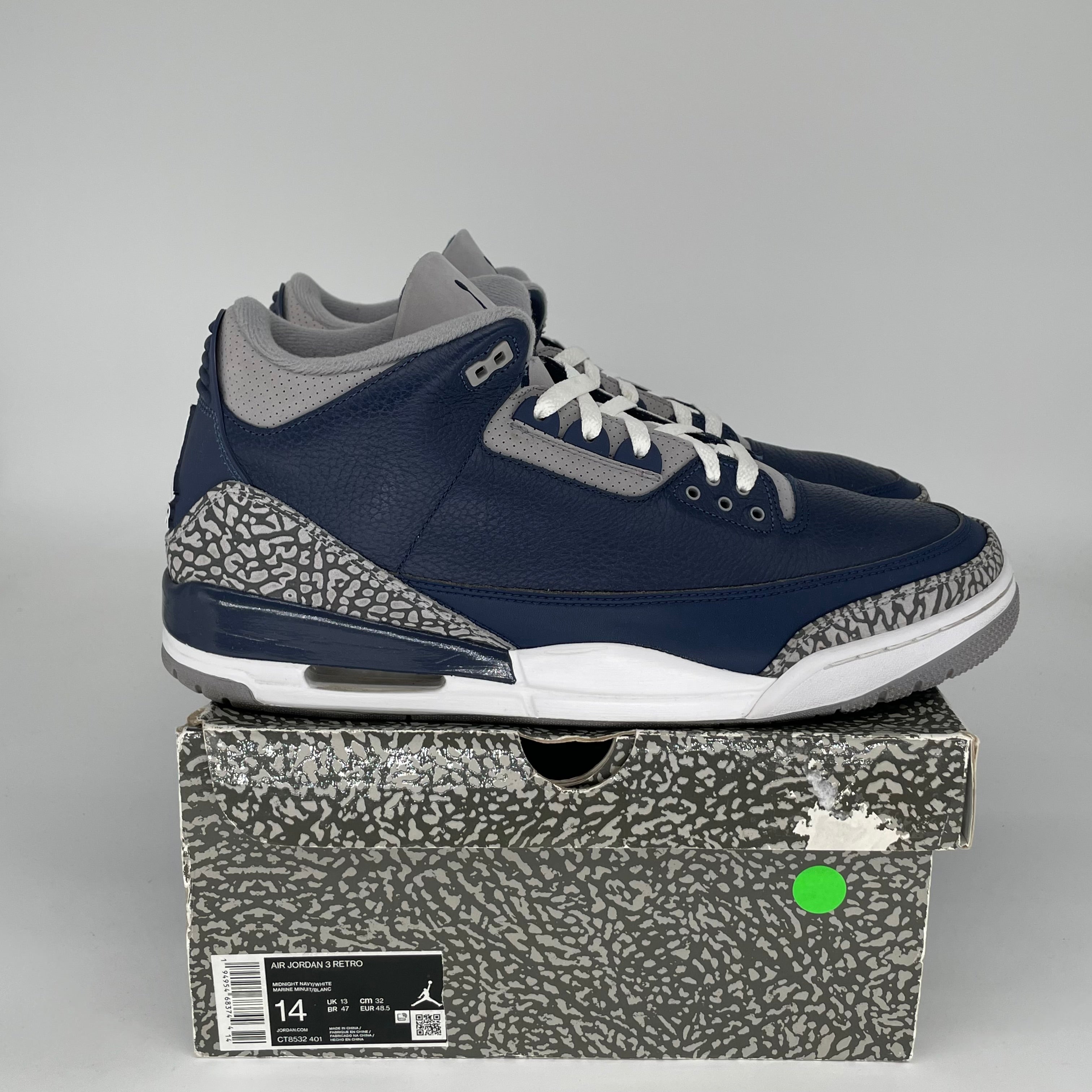 AIR JORDAN 3 GEORGETOWN Retro Sneakers - Men's Size 14 (CT8532-401) - Classic Basketball Shoes for Casual Wear & Street Style