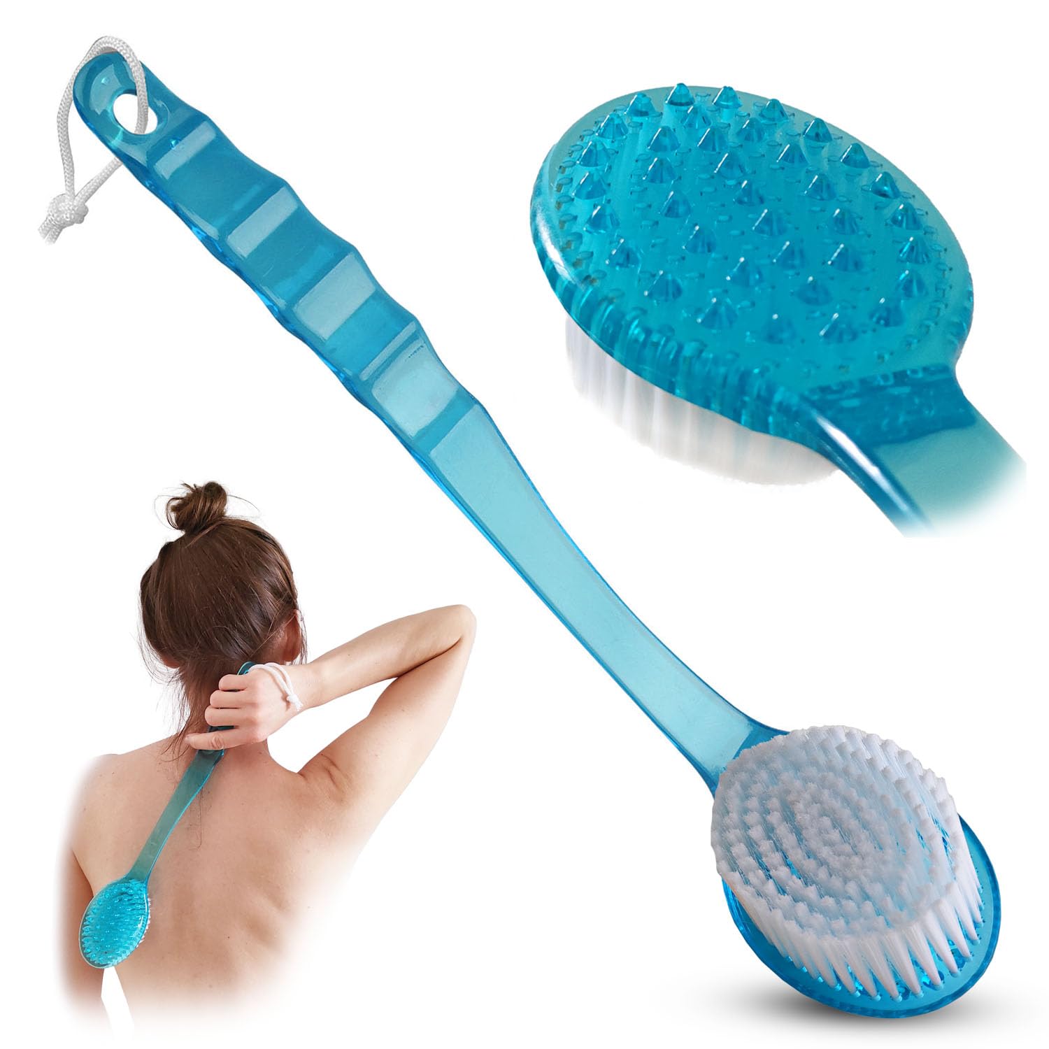2 Pack Long Handle Bath & Body Brush with Soft Nylon Bristles - Exfoliating Back Scrubber, Body Brush and Foot Scrubber for Shower (Blue & Green) - Perfect for Deep Cleansing & Skin Exfoliation in Bath or Shower