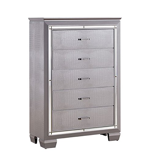 Rachel Contemporary Solid Wood 5-Drawer Dresser in Silver - Modern Bedroom Storage Chest for Clothes & Linens - Perfect for Master Bedroom, Guest Room or Nursery Organization