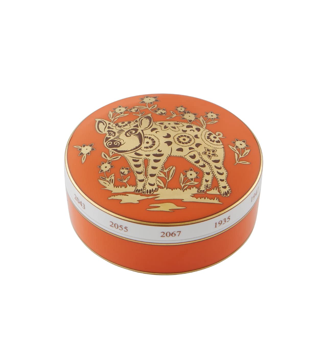 Vista Alegre Golden Large Round Jewelry Box | Elegant Pig Design for Home Decor & Gift Giving - Perfect for Storing Rings, Necklaces & Accessories
