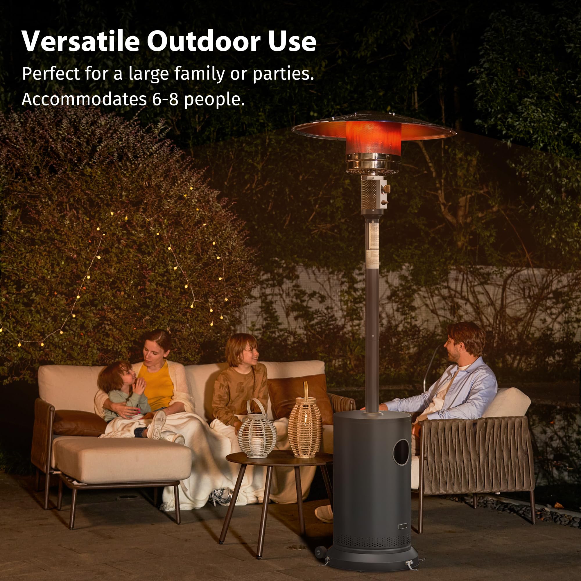 EAST OAK 50,000 BTU Outdoor Patio Heater with Round Table Design - Double-Layer Stainless Steel Burner, Wheels & Triple Protection System - Black - Perfect for Backyard, Deck, Restaurant & Outdoor Gatherings