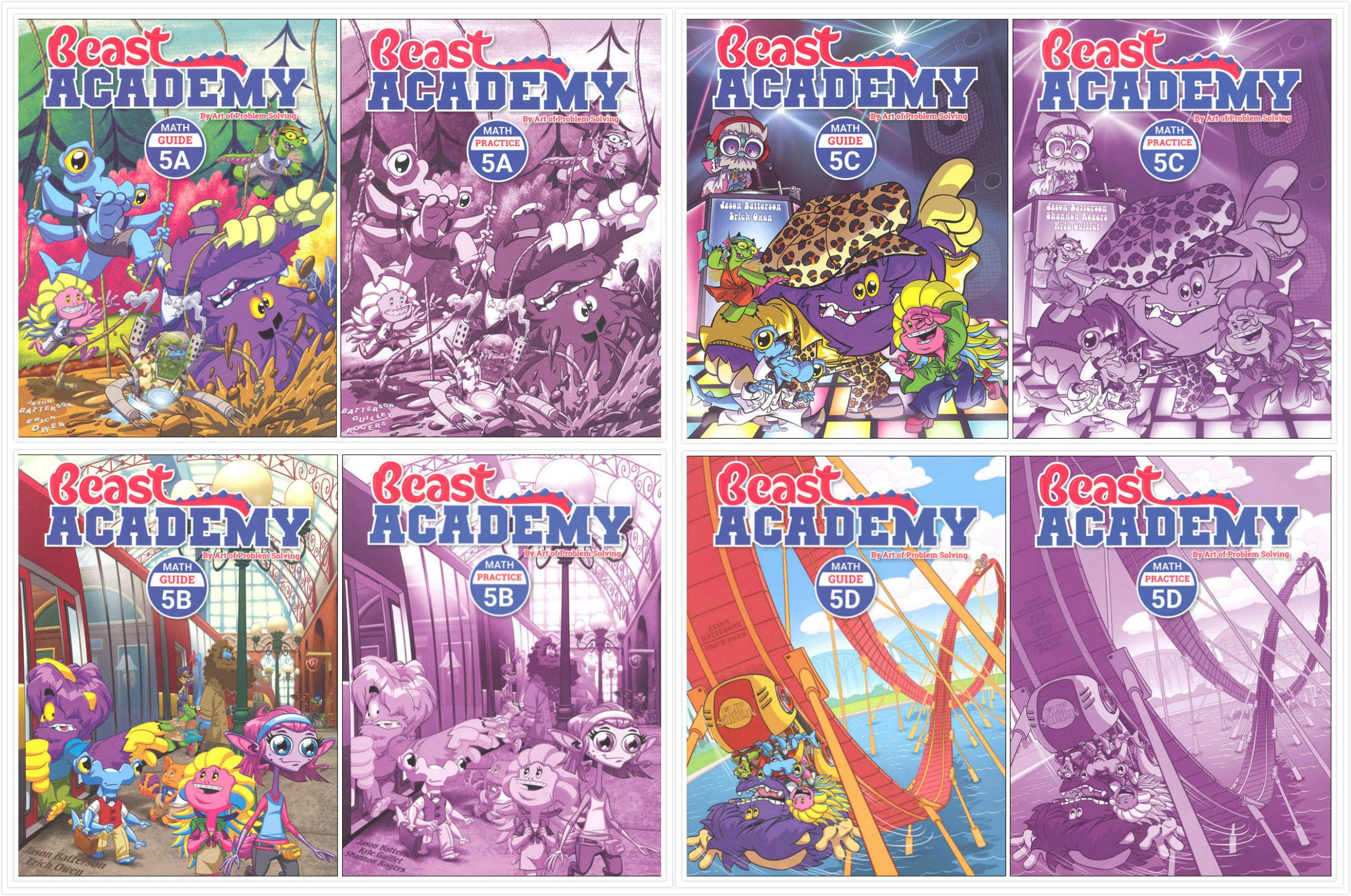 Beast Academy Grade 5 Complete Math Books Set - 8 Workbooks (5A,5B,5C,5D Guides & Practice) for Kids Learning | Homeschool & Classroom Math Curriculum