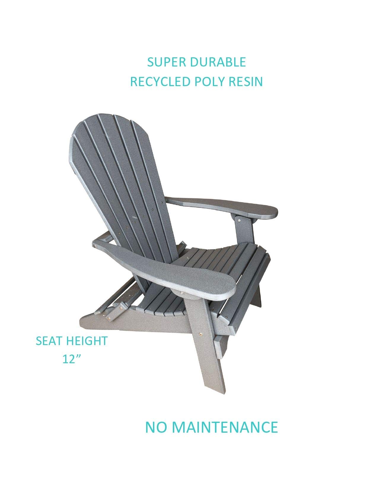 Phat Tommy Foldable Adirondack Chair - Heavy Duty HDPE Recycled Plastic Folding Outdoor Chair - All Weather Patio, Deck & Porch Furniture (Grey) - Perfect for Backyard Relaxation, Camping & Beach Outings
