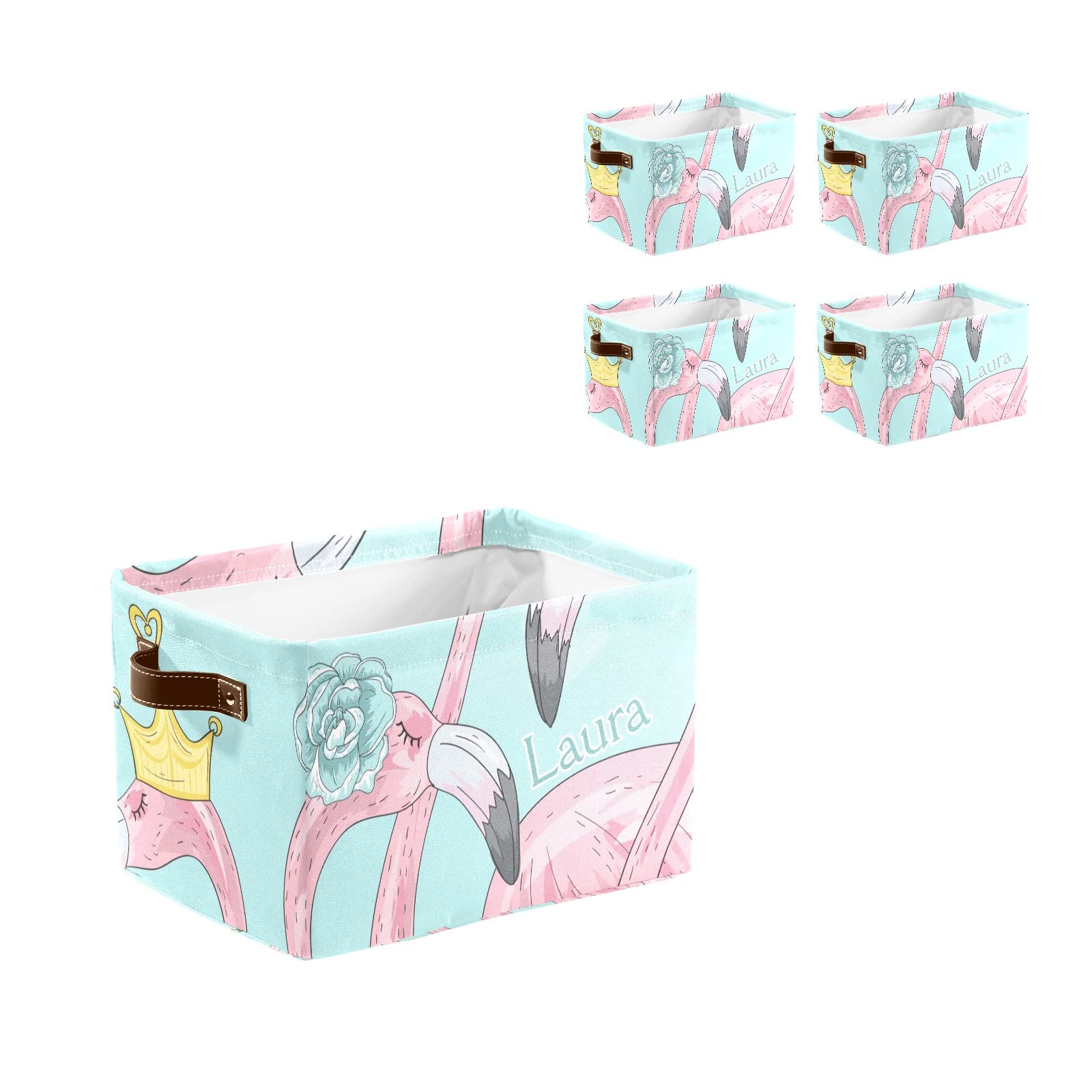 Personalized Flamingo Summer Storage Baskets - Custom Name Family & Dog Cloth Bins with Handles (4-Pack) | Perfect for Nursery, Bathroom, Laundry & Pet Toy Organization