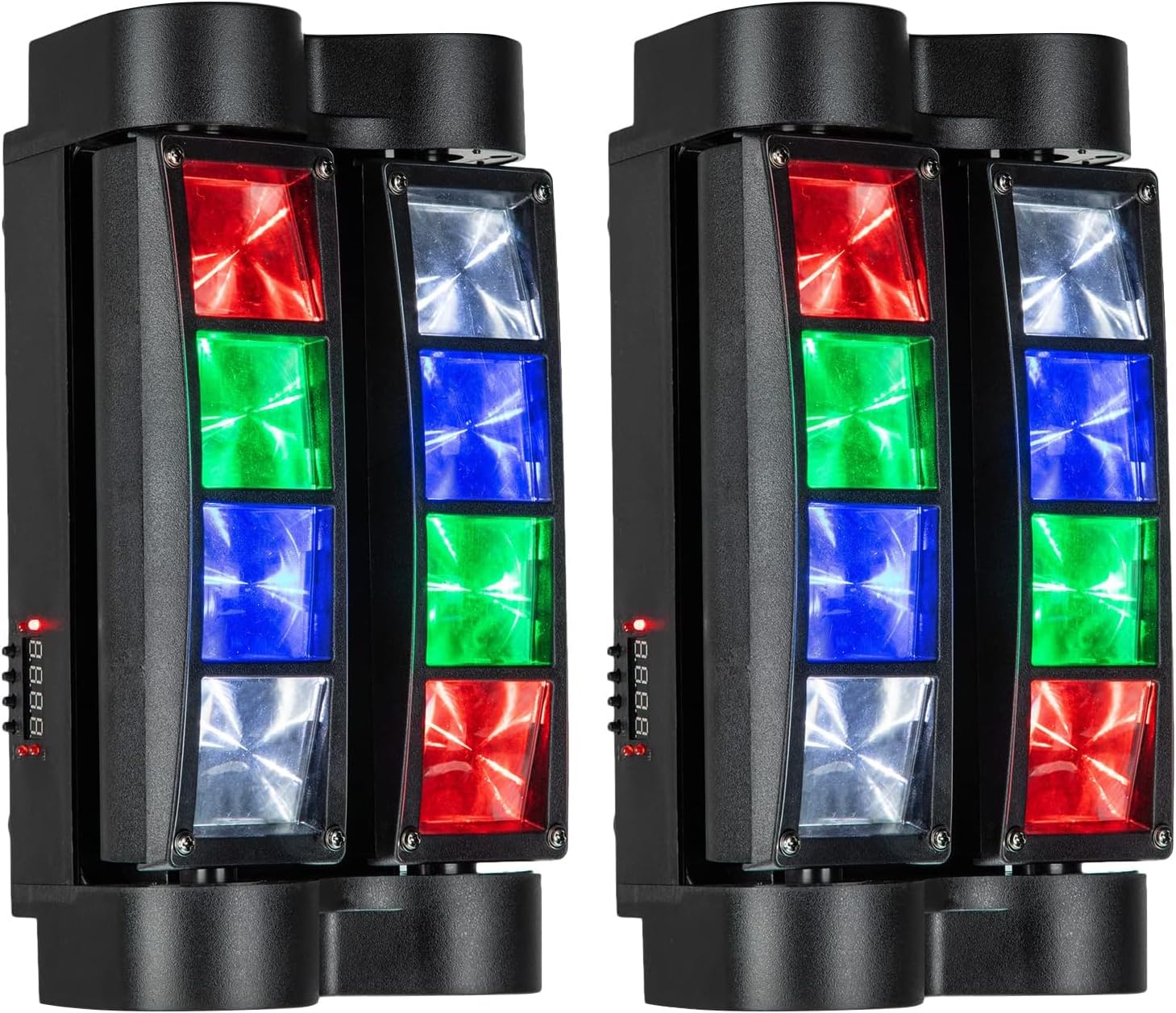 Spider Moving Head DJ Lights - 8x10W RGBW Sound Activated DMX-512 Control Strobe Beam Lighting for Disco Party, Stage Show, Christmas, Pub, Festival & Wedding Events (2 Pack) - Perfect for Indoor Nightclubs, Concerts and Themed Parties
