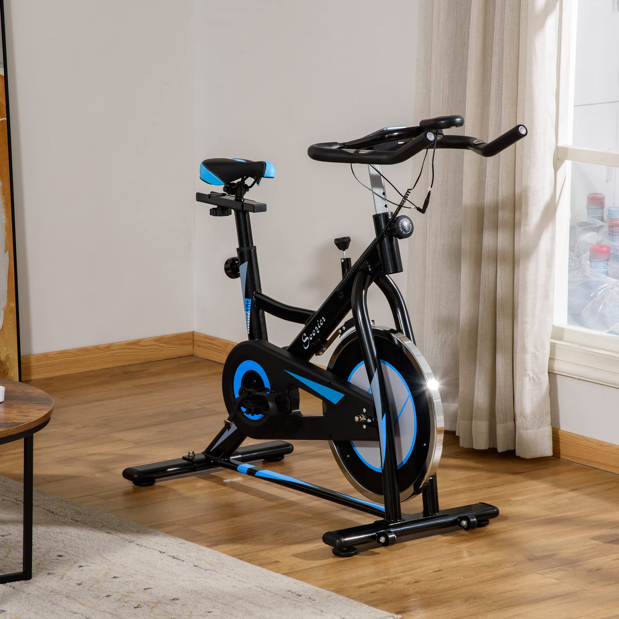 Soozier Exercise Bike for Home - Adjustable Indoor Cycling Bike with Comfortable Seat Cushion & LCD Monitor - Perfect for Cardio Workouts, Weight Loss, and Home Gym Fitness Training