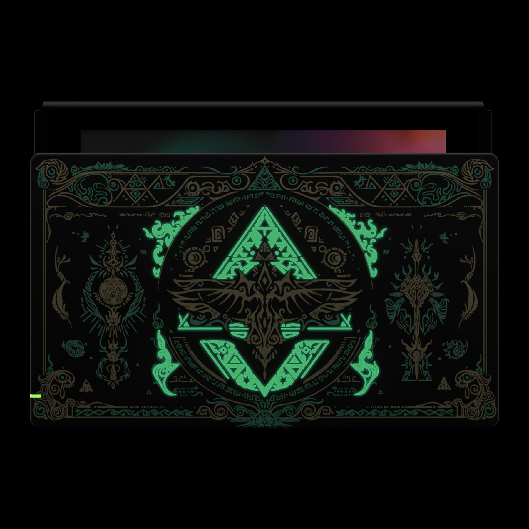 eXtremeRate Glow in The Dark Custom Replacement Faceplate for Nintendo Switch Charging Dock - Totem of Kingdom Black Design | Perfect for Gaming Setups & Nighttime Play