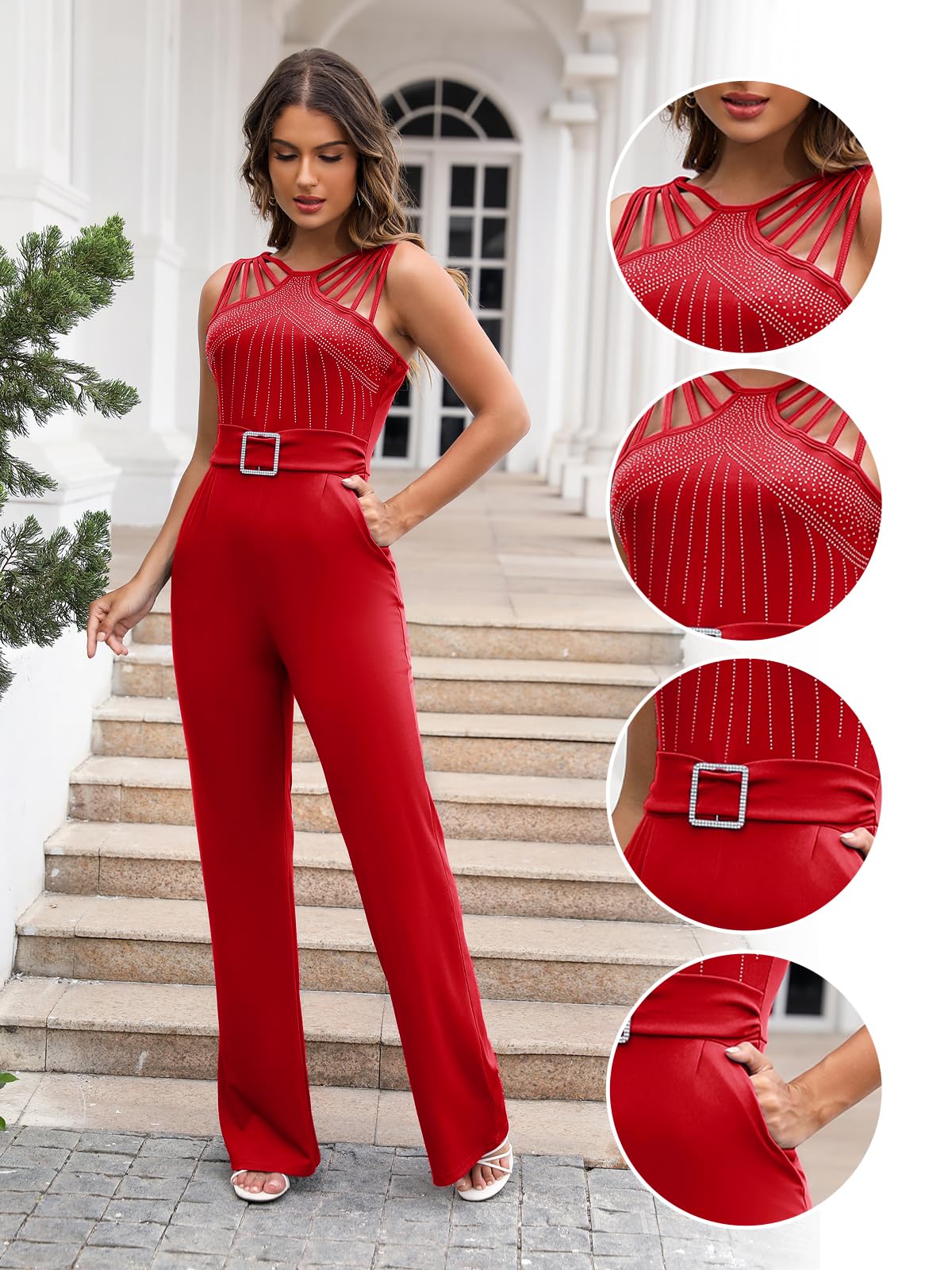 Women's Sleeveless Jumpsuit - Elegant Wide Leg Romper with Pockets | Summer One Piece Outfit for Beach, Vacation & Casual Wear