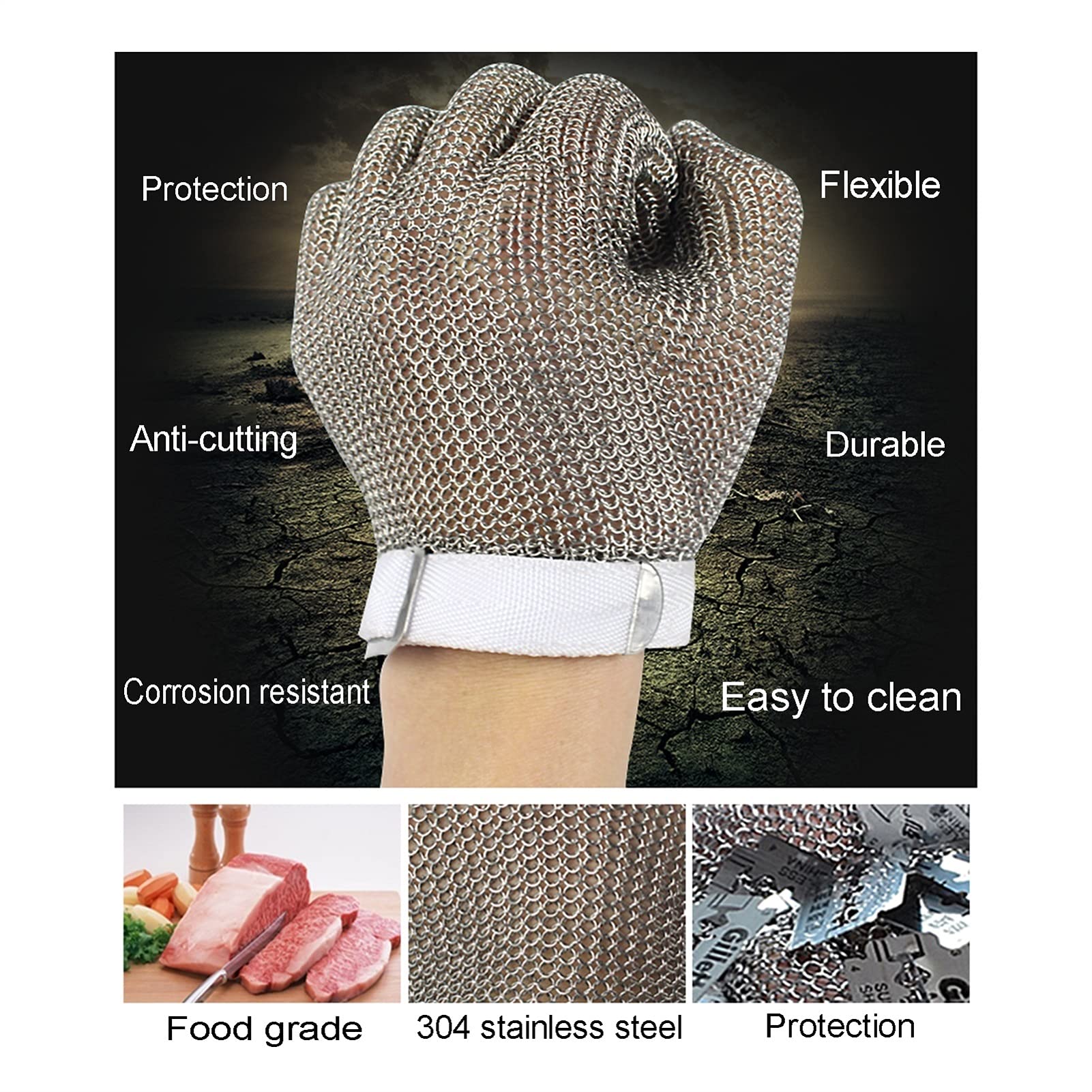 Stainless Steel Cut Resistant Gardening Gloves - Heavy Duty Safety Work Gloves for Outdoor, Butcher, Kitchen & Garden Use - Durable, Easy to Clean Protective Gloves (2-Pack, Size L) - Perfect for Landscaping, Food Prep & DIY Projects