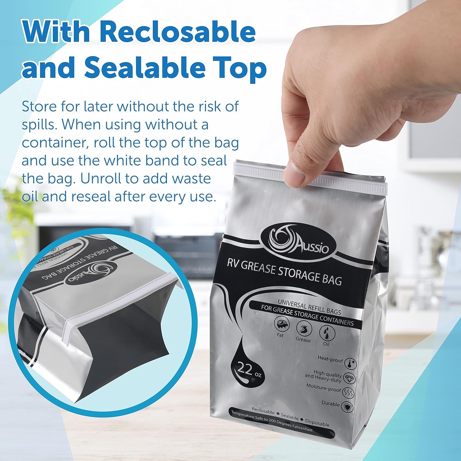 (15 Pack) Disposable Grease Storage Bags - High Heat Resistant Up to 200℉ | Oil Disposal Bags for Kitchen, RV & Outdoor Cooking | Leak-Proof Grease Containers for Frying, Grilling & Deep Frying
