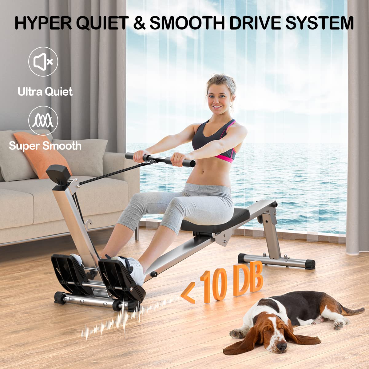 LUBBYGIM Foldable Rowing Machine for Home Gym - 2024 Upgraded Rower with LCD Monitor, 300LBS Weight Capacity - Hyper-Quiet & Smooth Magnetic Resistance - Perfect for Full Body Workout, Cardio Training & Small Space Fitness