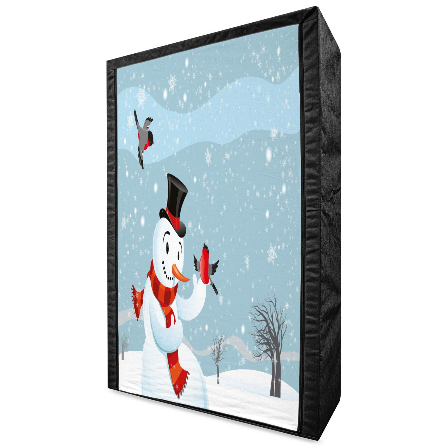 Ambesonne Snowman Portable Fabric Wardrobe - Christmas Holiday Storage Closet with Shelves, 42.5 Inch Multicolor Clothing Organizer for Bedroom, Kids Room & Seasonal Decor (Snowfall Winter Theme with Bullfinch Birds) - Perfect for Holiday Gift, Home Organization & Seasonal Storage