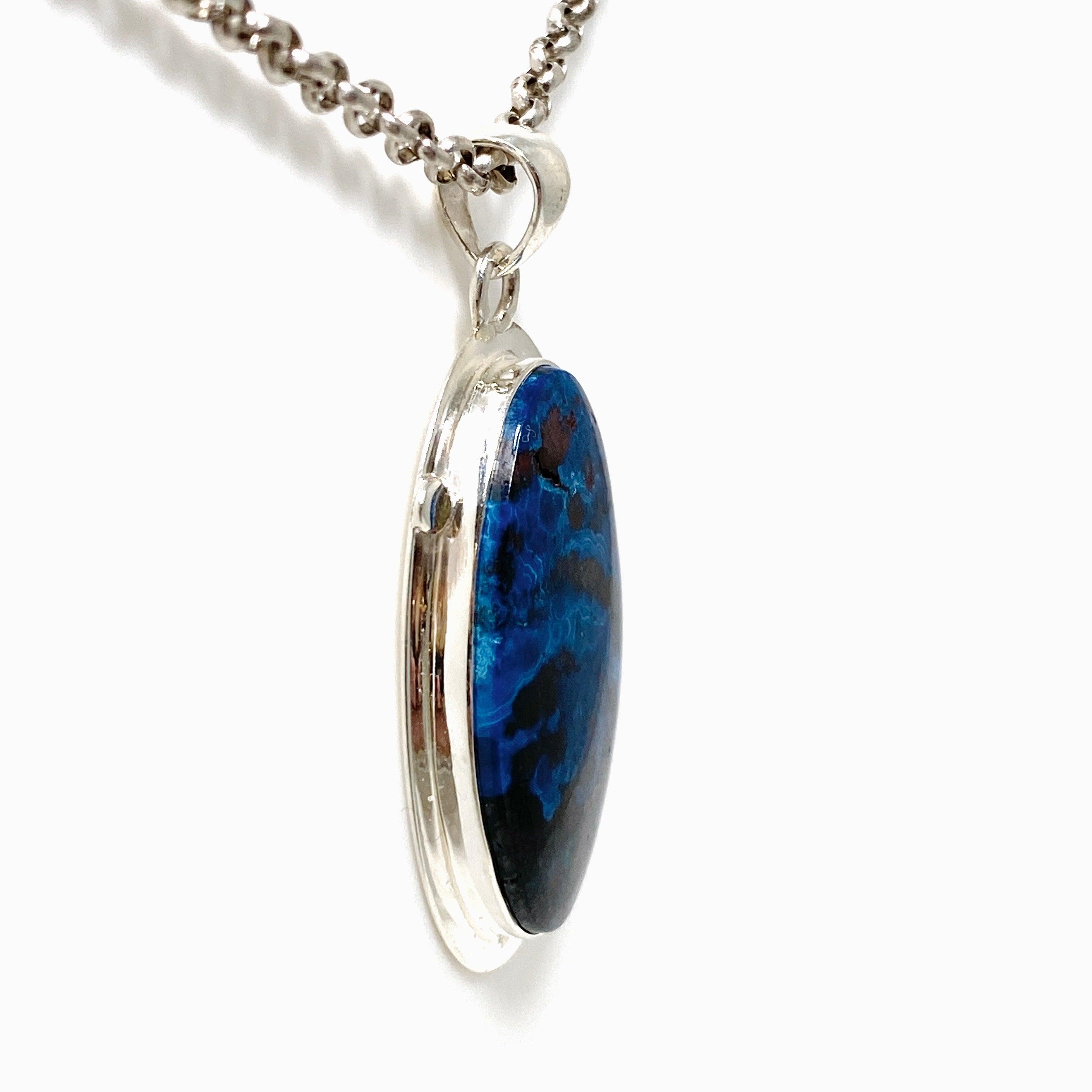 Natural Azurite with Cuprite Oval Pendant Necklace - Handcrafted Gemstone Jewelry KPGJ4422 | Perfect for Gift Giving, Spiritual Healing & Fashion Accessories