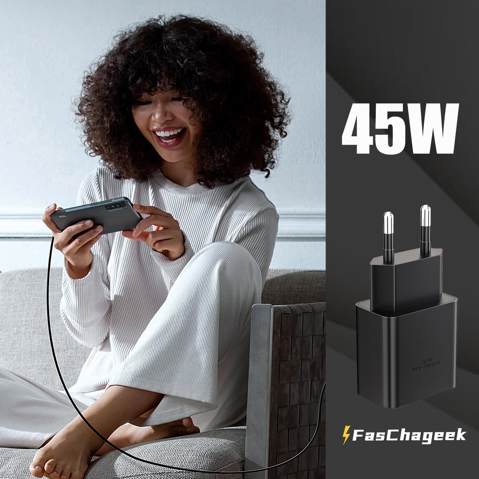 **45W Super Fast GaN USB C Charger with 2M Cable & Wall Adapter - Compatible with Samsung Galaxy S24/S23/S22/S21/S20 Ultra, Note 20/10/9/8, iPhone 15, iPad - 2 Pack - Perfect for Home, Office & Travel**