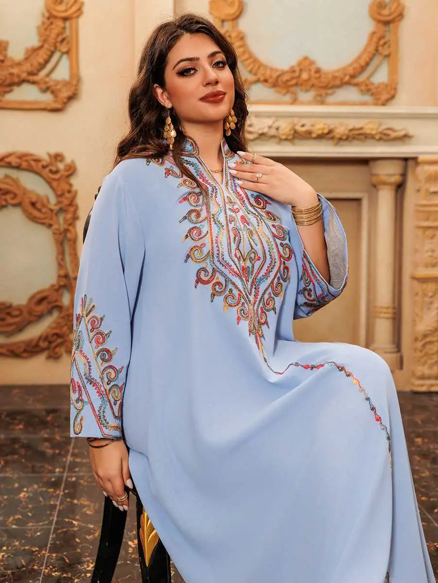 Elegant Eid Embroidery Kaftan Dress for Women - Floral Design #24421 | Perfect for Eid Celebrations, Wedding Guest Outfits & Special Occasions