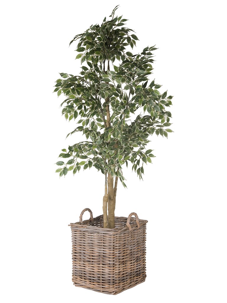 Kouboo Kobo Square Rattan Decorative Storage Basket and Planter - Medium Size Gray Woven Organizer for Home Decor, Bathroom, Nursery & Office Organization