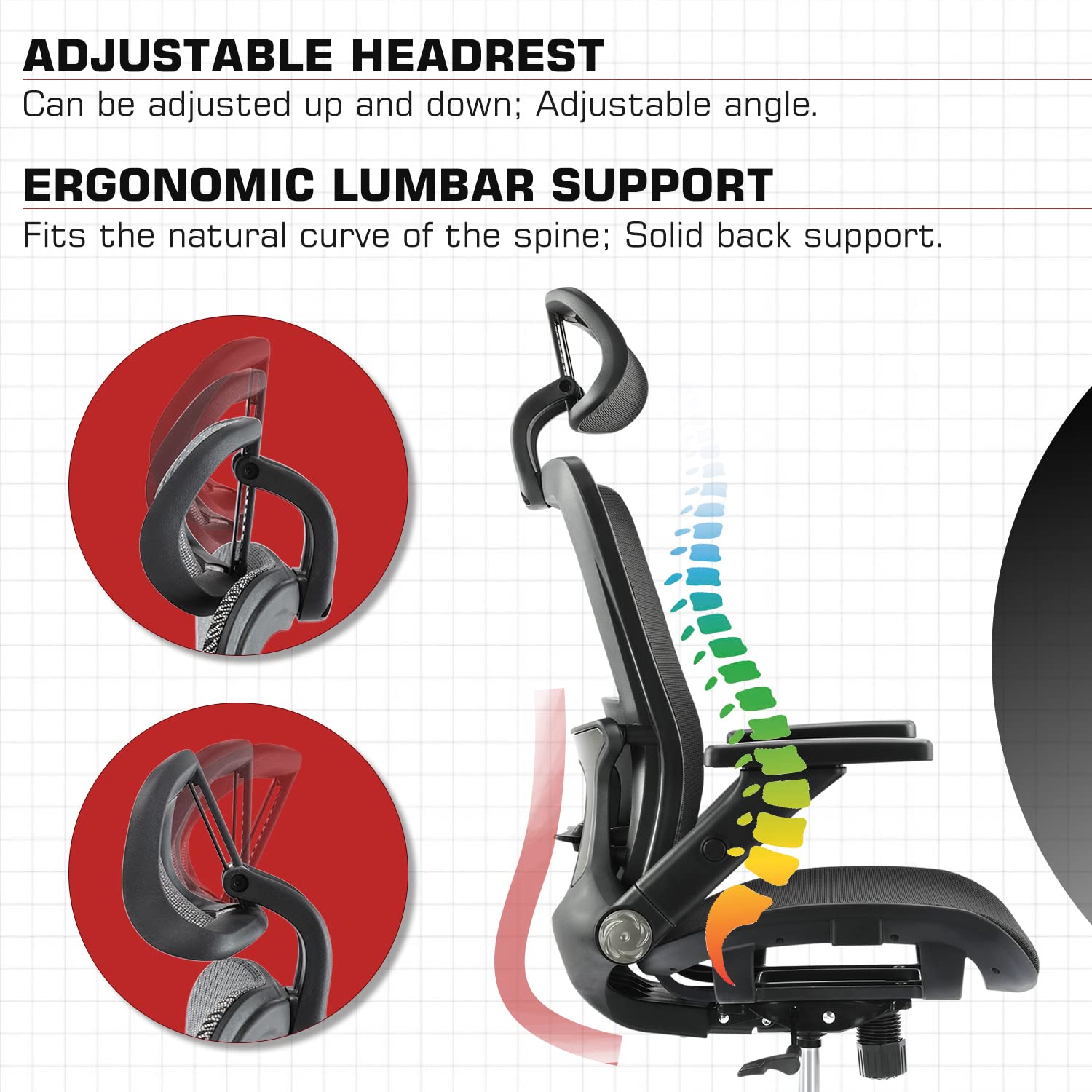 Ergonomic Mesh Office Chair with High Back, 3D Adjustable Armrests, Lumbar Support & Headrest - Black - Perfect for Home Office, Gaming & Computer Workstations