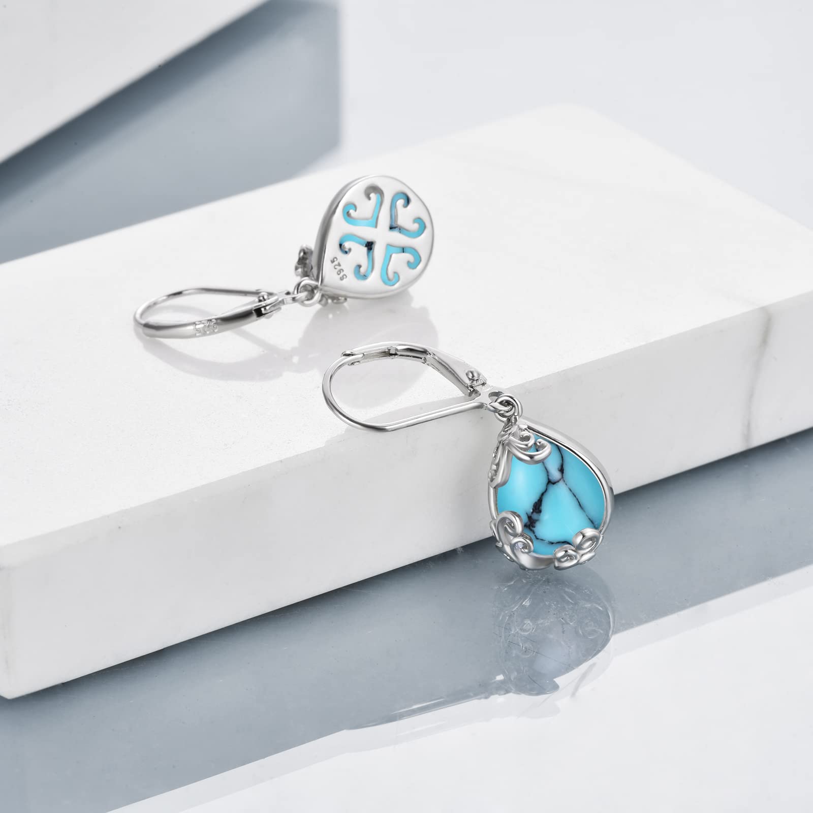 POPLYKE Sterling Silver Gemstone Filigree Teardrop Dangle Earrings with Crystal Accents - Elegant Leverback Jewelry for Women | Perfect for Weddings, Parties & Special Occasions