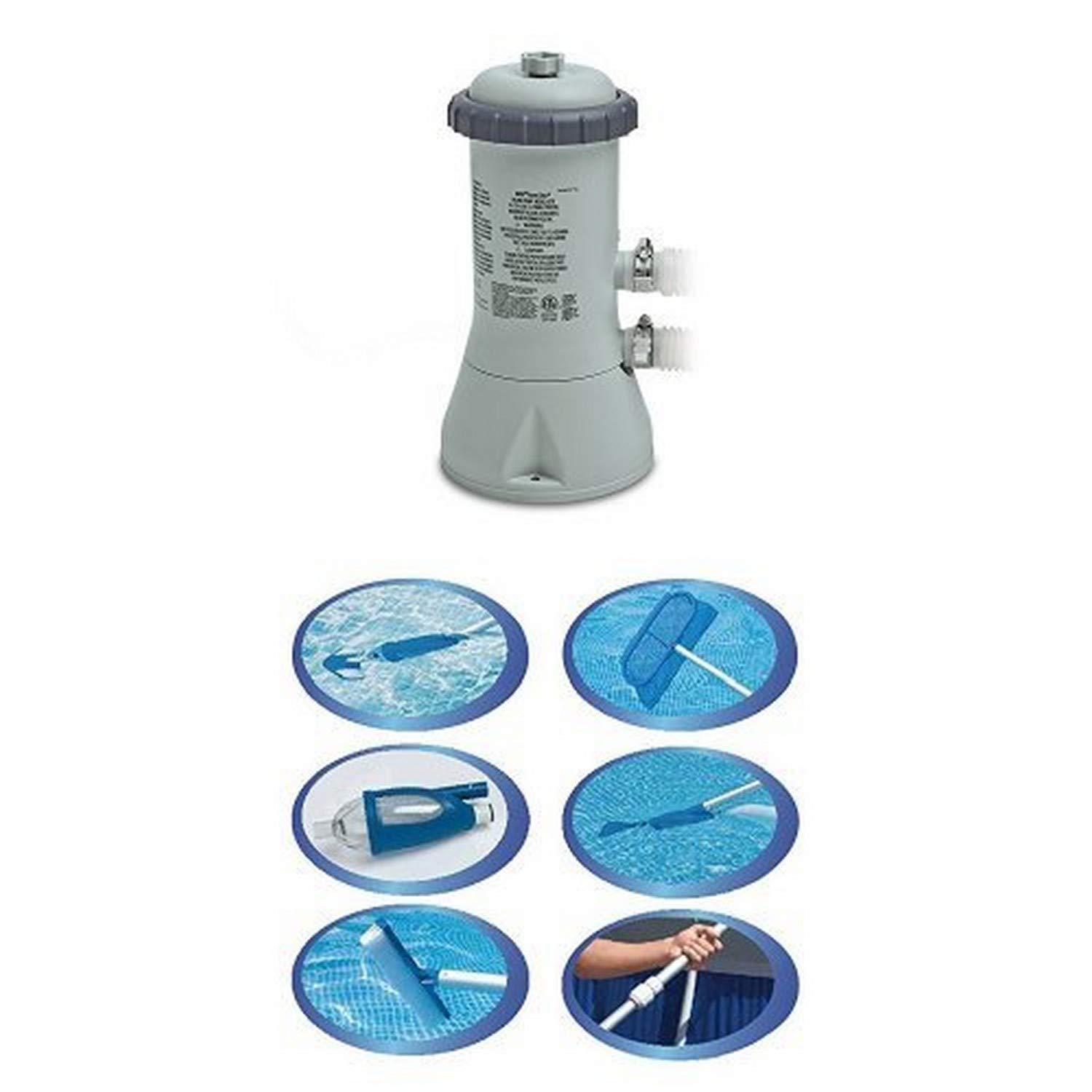 Intex Krystal Clear Cartridge Filter Pump for Above Ground Pools - 1000 GPH Flow Rate, 110-120V with GFCI - Deluxe Pool Maintenance Kit - Perfect for Summer Backyard Swimming Pool Maintenance & Water Filtration