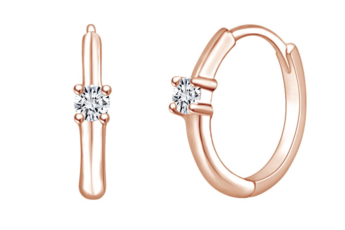 10K Solid Gold Round White Natural Diamond Accent Solitaire Hoop Earrings (0.08 CTTW) - Perfect for Weddings, Parties & Everyday Elegance