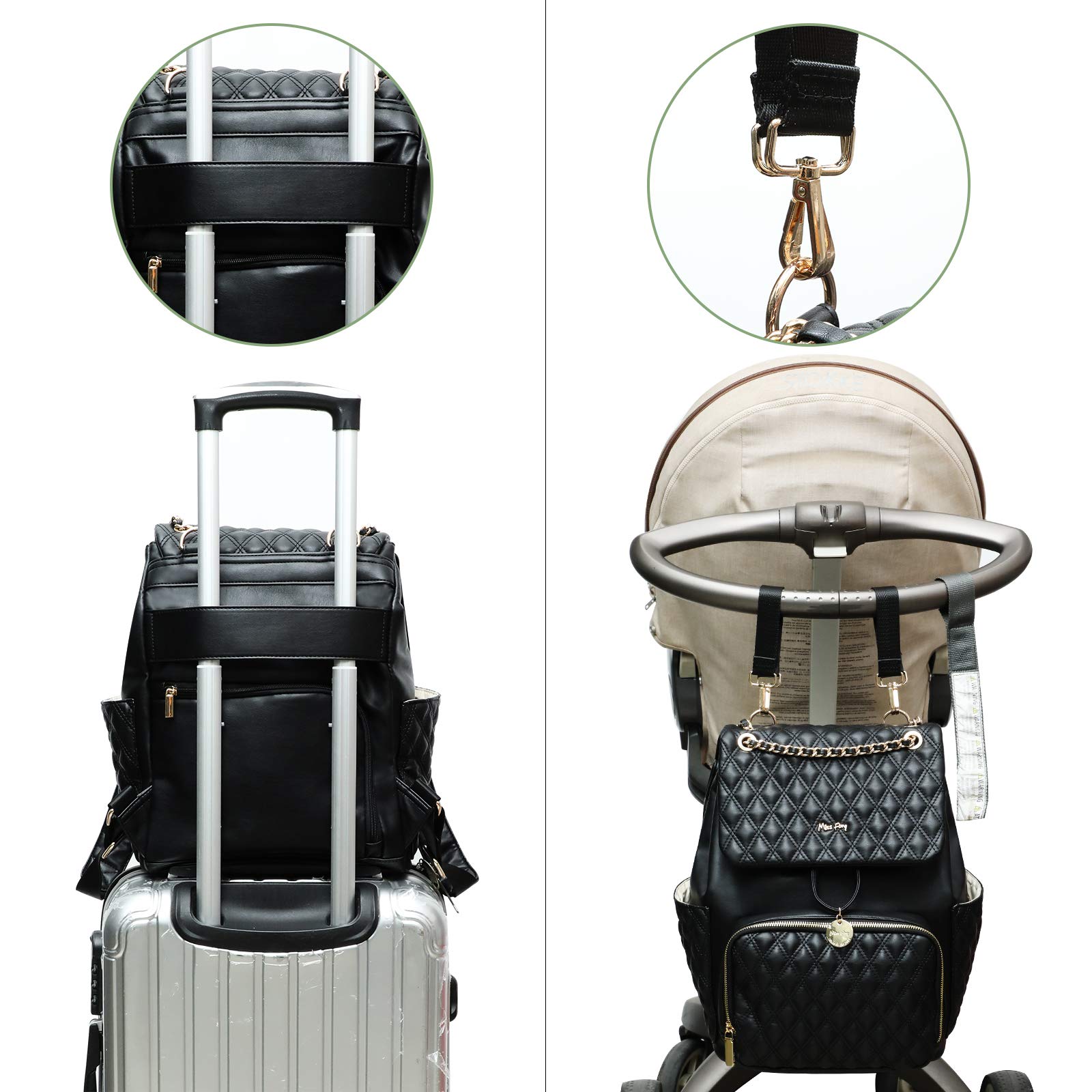 **Miss Fong Premium Leather Diaper Backpack for Baby Boys & Girls – 13 Organizing Pouches, Changing Pad, Stroller Straps & 4 Insulated Pockets (Black) – Perfect for Travel, Outings & Daily Baby Care**