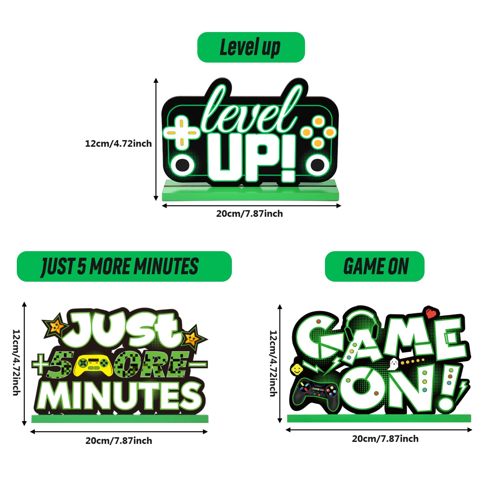 Frienda 3-Piece Wooden Video Game Party Decor Set - Level Up Birthday Banner, Pixel Art Table Signs & Gamer Centerpieces for Boys Kids Birthday Party (Green) | Perfect for Gaming Themed Parties, Streamer Events & Nerf Battle Decorations
