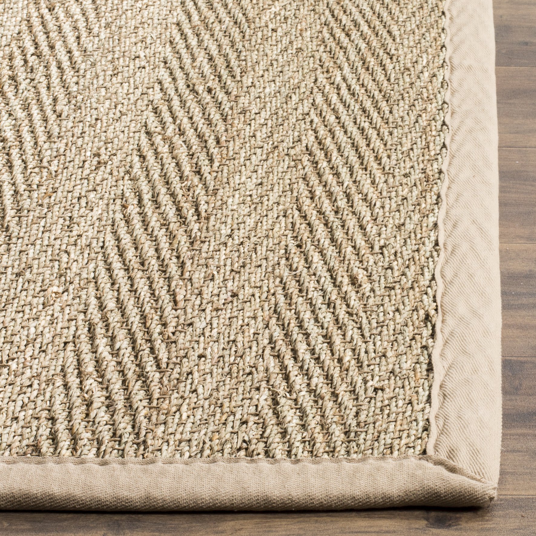 SAFAVIEH Natural Fiber Collection 9' Square Beige NF115A Herringbone Seagrass Area Rug - Perfect for Living Room, Bedroom & Boho Home Decor