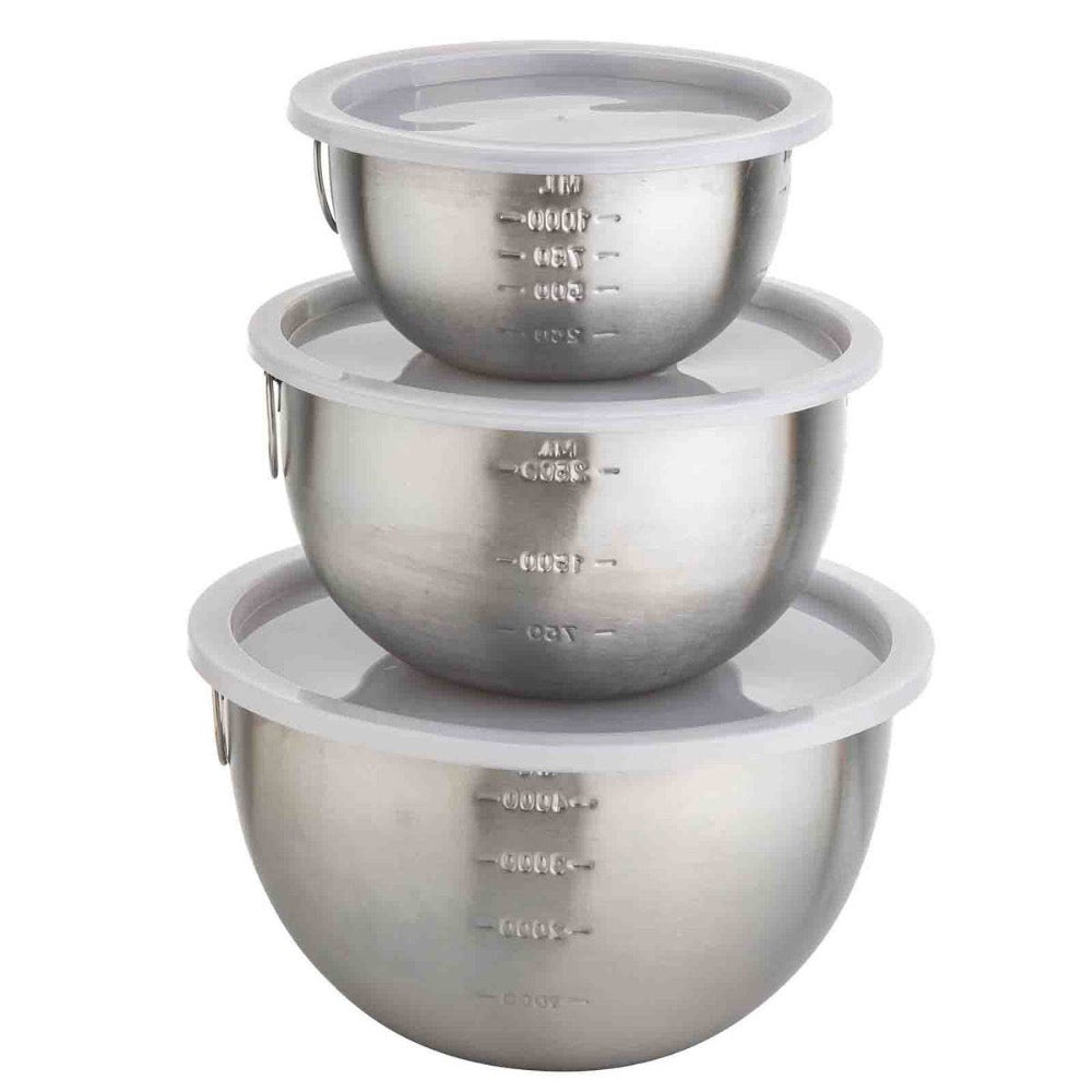 3-Piece Mixing Bowl Set with Lids - Stainless Steel Nesting Bowls for Baking, Cooking & Food Prep - Perfect for Kitchen, Restaurants & Meal Prepping