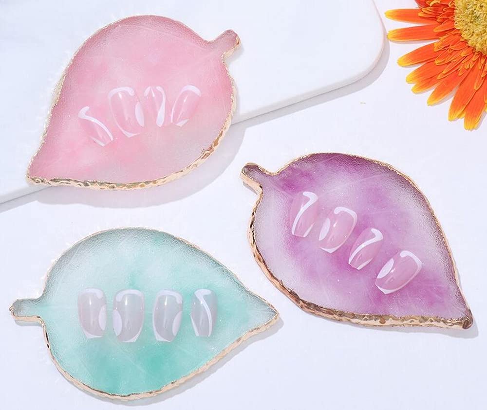 6 Colors Leaf-Shaped Nail Art Palette with Gold Edge - Gel Nail Polish Mixing Plate, Drawing Color Palette for Nail Art Display - Perfect for Salon, Home Manicure & DIY Nail Designs