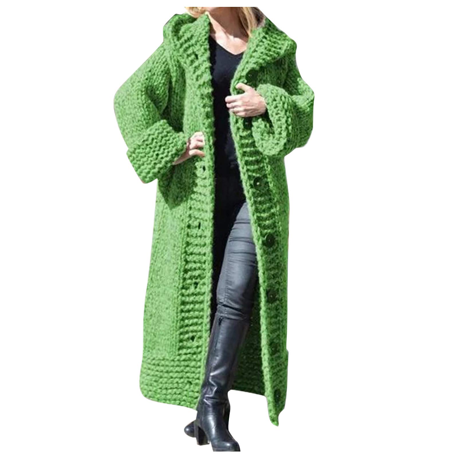 Women's Open Front Knit Cardigan - Long Solid Coat with Button Closure, Plus Size Casual Sweater for Fall & Winter | Perfect for Office, Travel & Layering