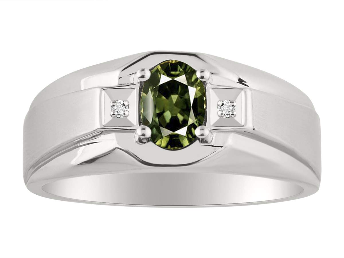 Rylos Men's Sterling Silver Ring with 7X5MM Oval Gemstone & Sparkling Diamond - Classic Birthstone Jewelry for Men (Sizes 8-13) | Perfect for Weddings, Anniversaries & Gifts