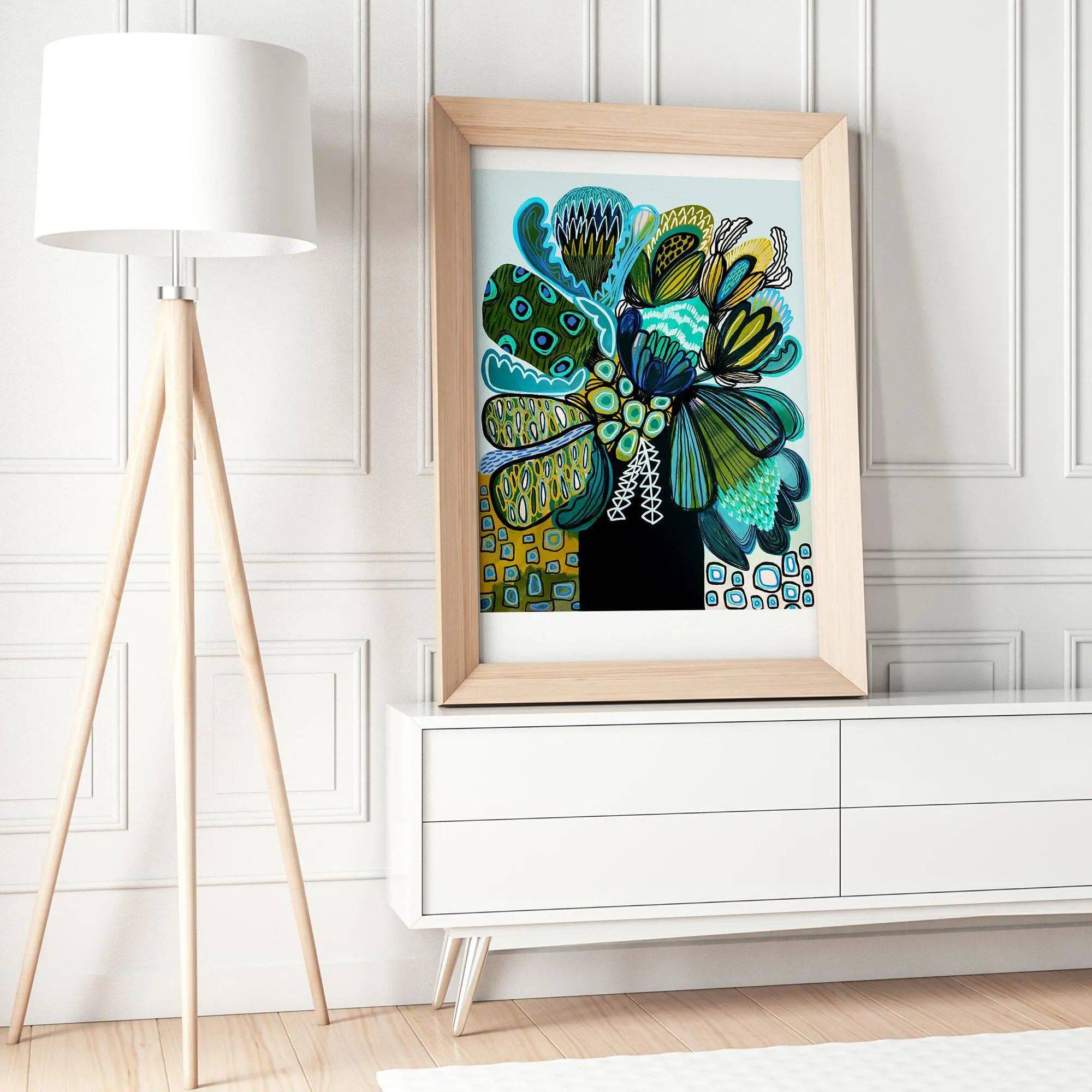 Australia Blue Proteas Art Print - High-Quality Floral Wall Decor for Home & Office | Perfect for Living Room, Bedroom, and Gift Giving