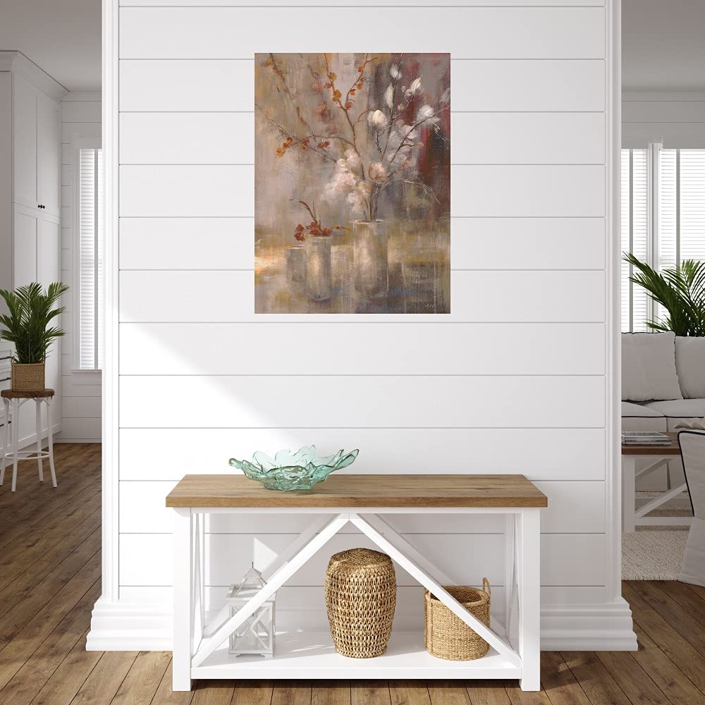 Silver Floral Canvas Wall Art by Simon Addyman - Hand-Painted Fine Art Print for Living Room, Bedroom, Office Decor - Modern Home & Office Wall Decor - 24x32 Inches - Ready to Hang - Perfect for Gifts, Housewarming & Interior Design
